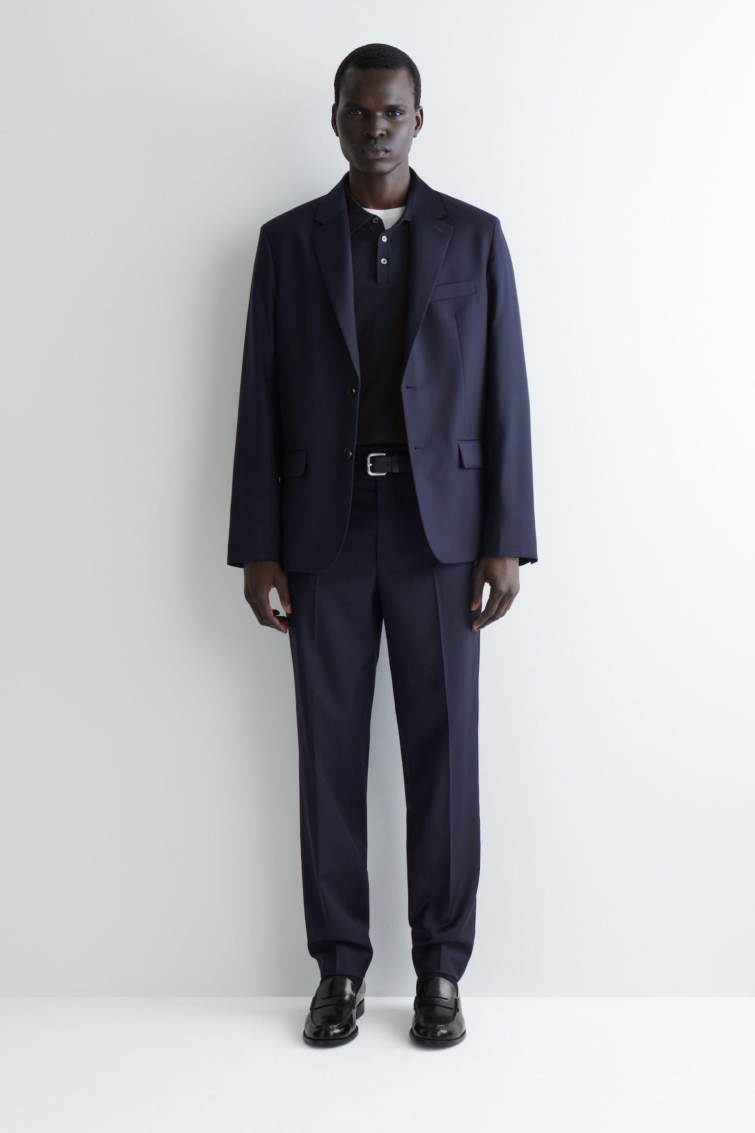 PANTALÓN DE TRAJE RECTO DE LANA - NAVY