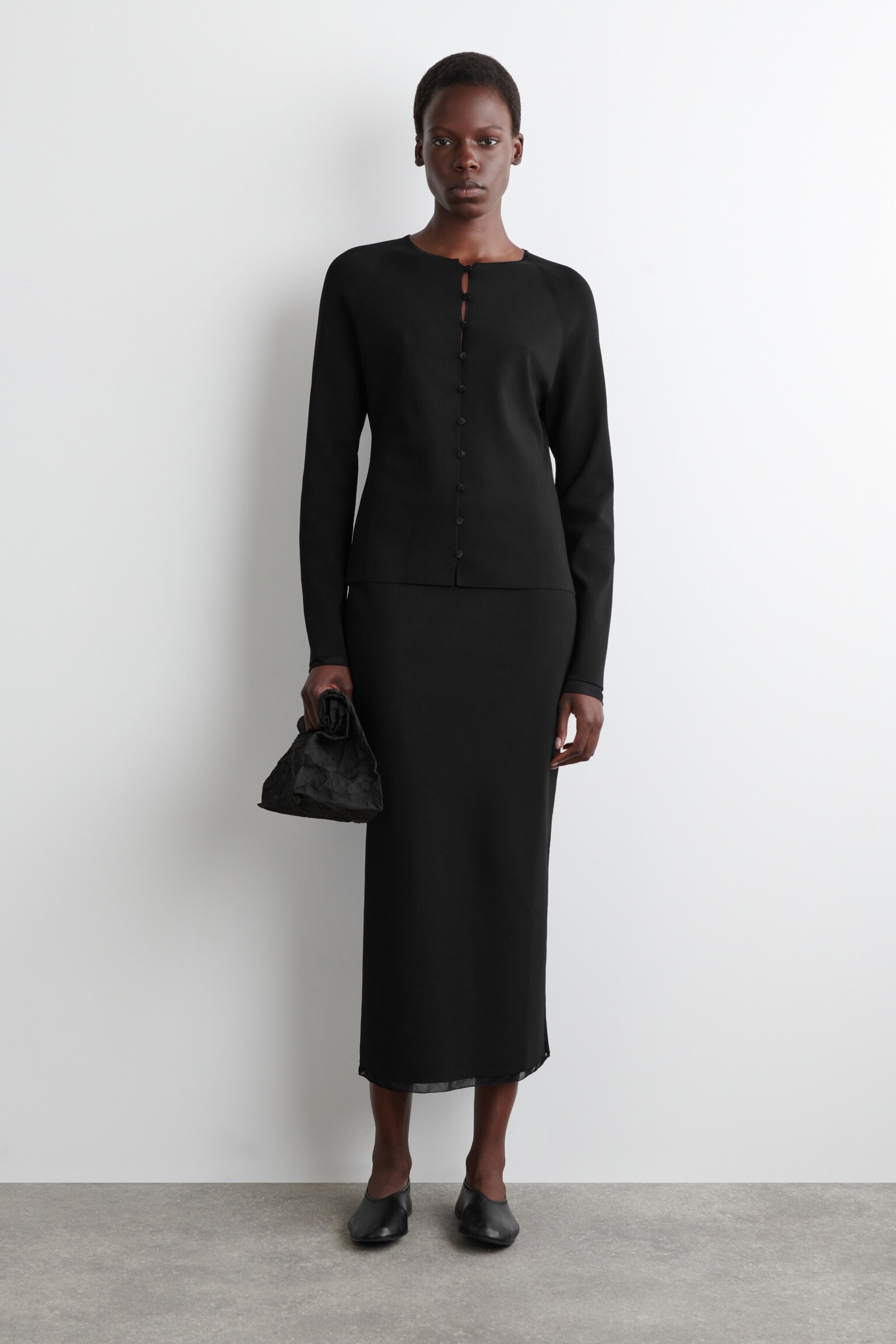SHEER-DETAIL KNITTED CARDIGAN - BLACK - 3