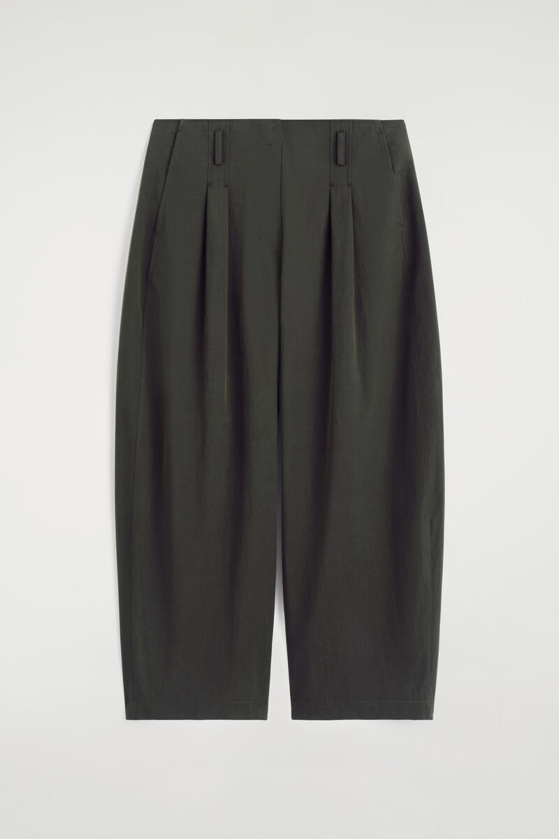 COS Pleated Cotton Balloon-Leg Trousers In Green Women's Size 44