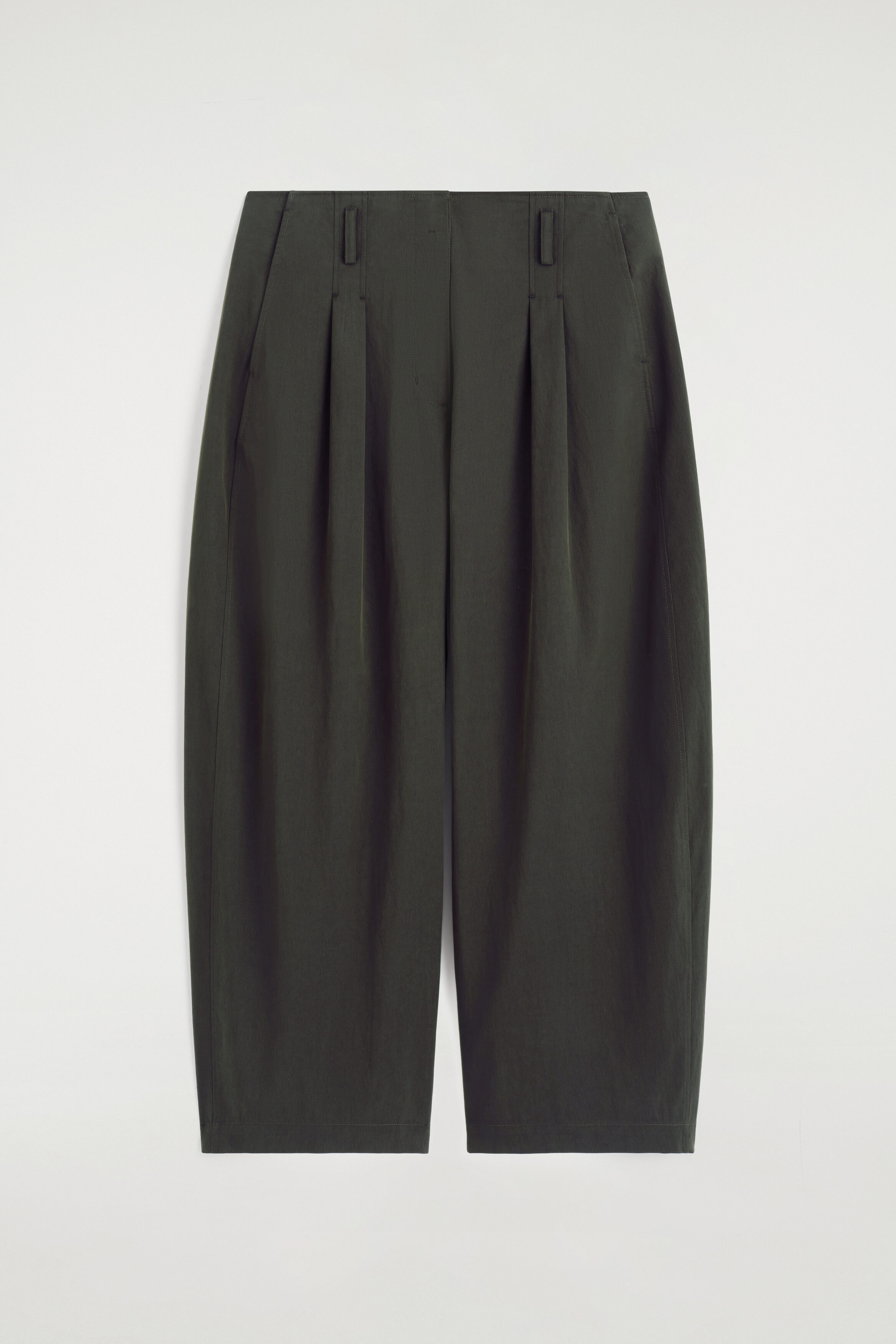 PLEATED COTTON BARREL-LEG TROUSERS - DARK GREEN | COS DK