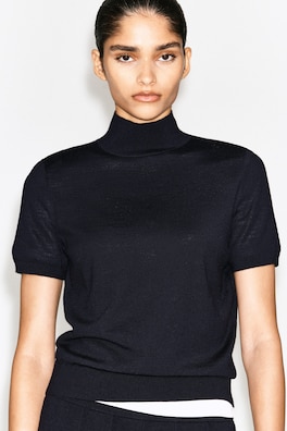 MERINO WOOL TURTLENECK TOP — NAVY 6