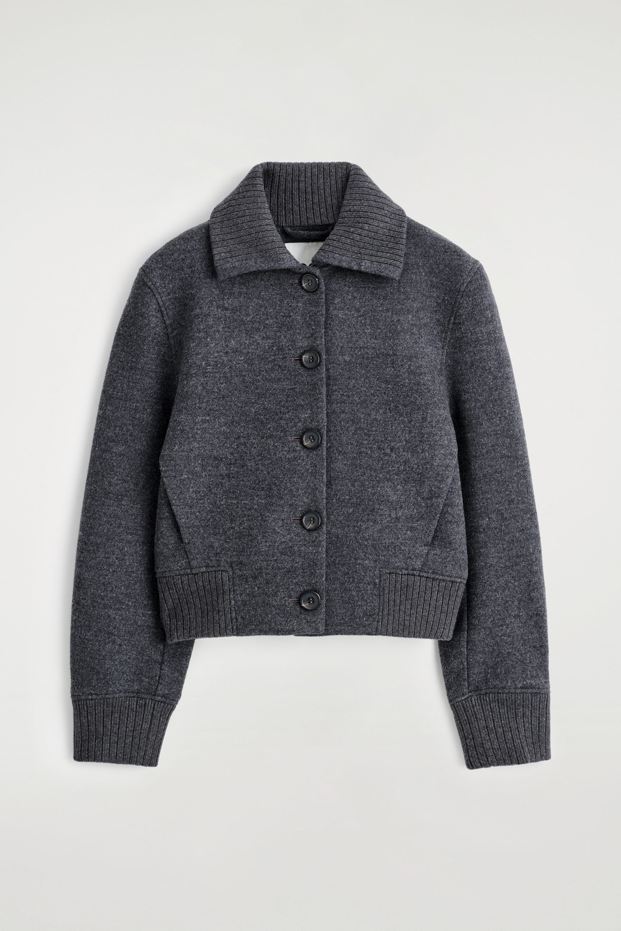 RIBBED-COLLAR BOILED MERINO WOOL JACKET — DARK GREY