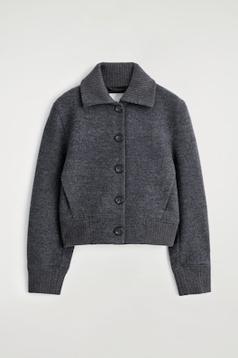 RIBBED-COLLAR BOILED MERINO WOOL JACKET — DARK GREY 8