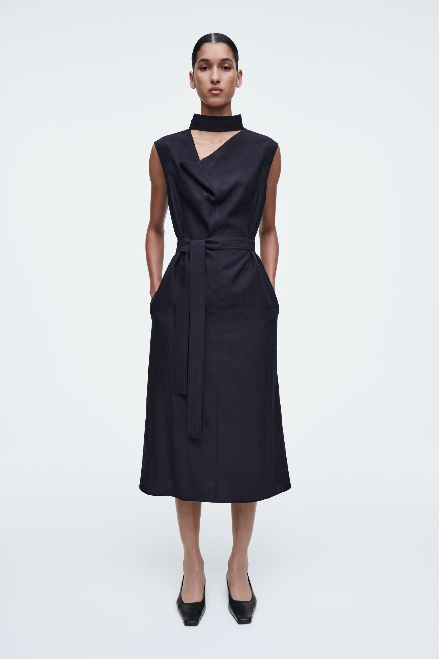 ABITO MIDI CON SCOLLO DRAPPEGGIATO CUT OUT - INDACO - 3