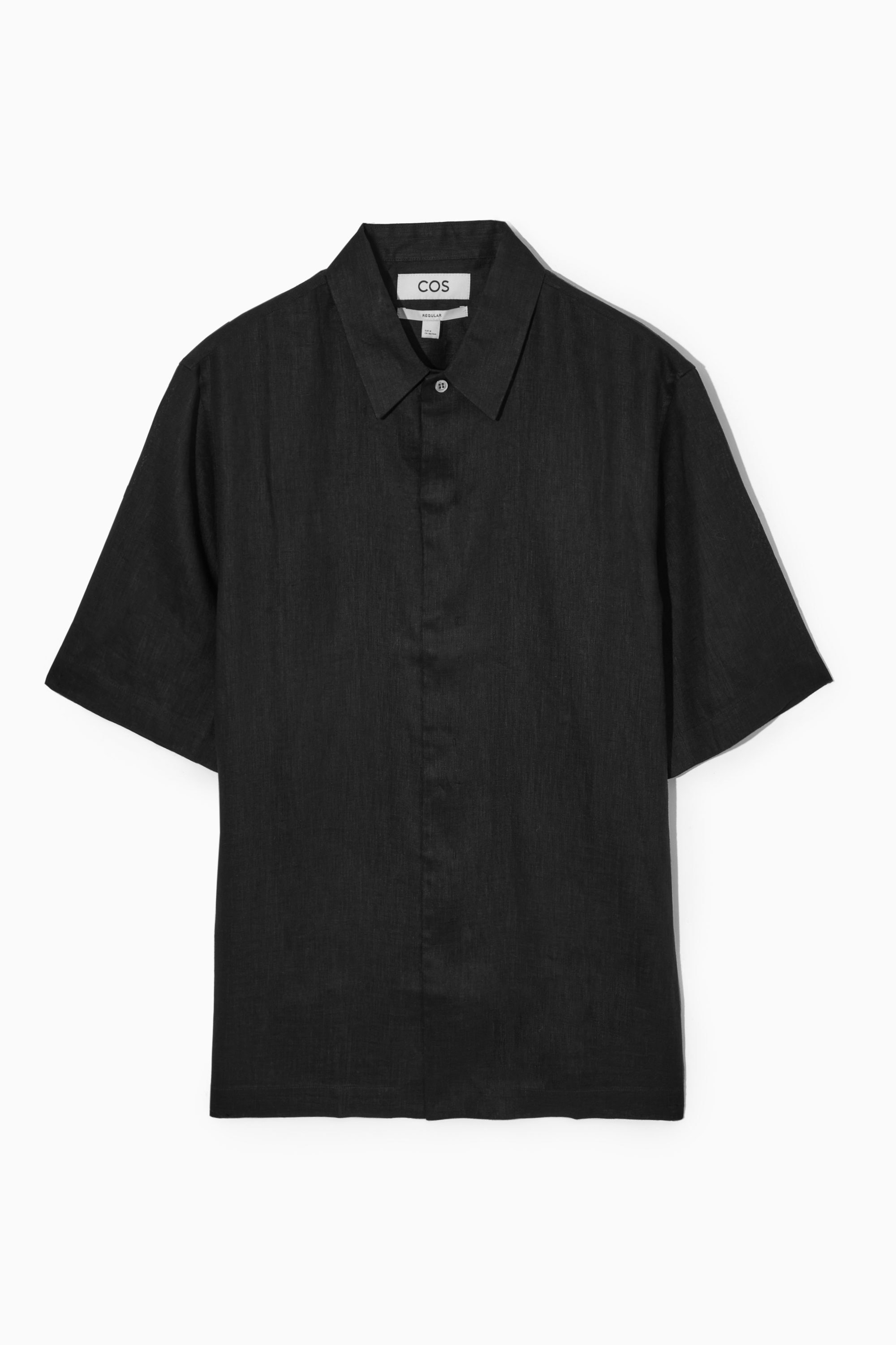 SHORT-SLEEVED LINEN SHIRT - BLACK | COS