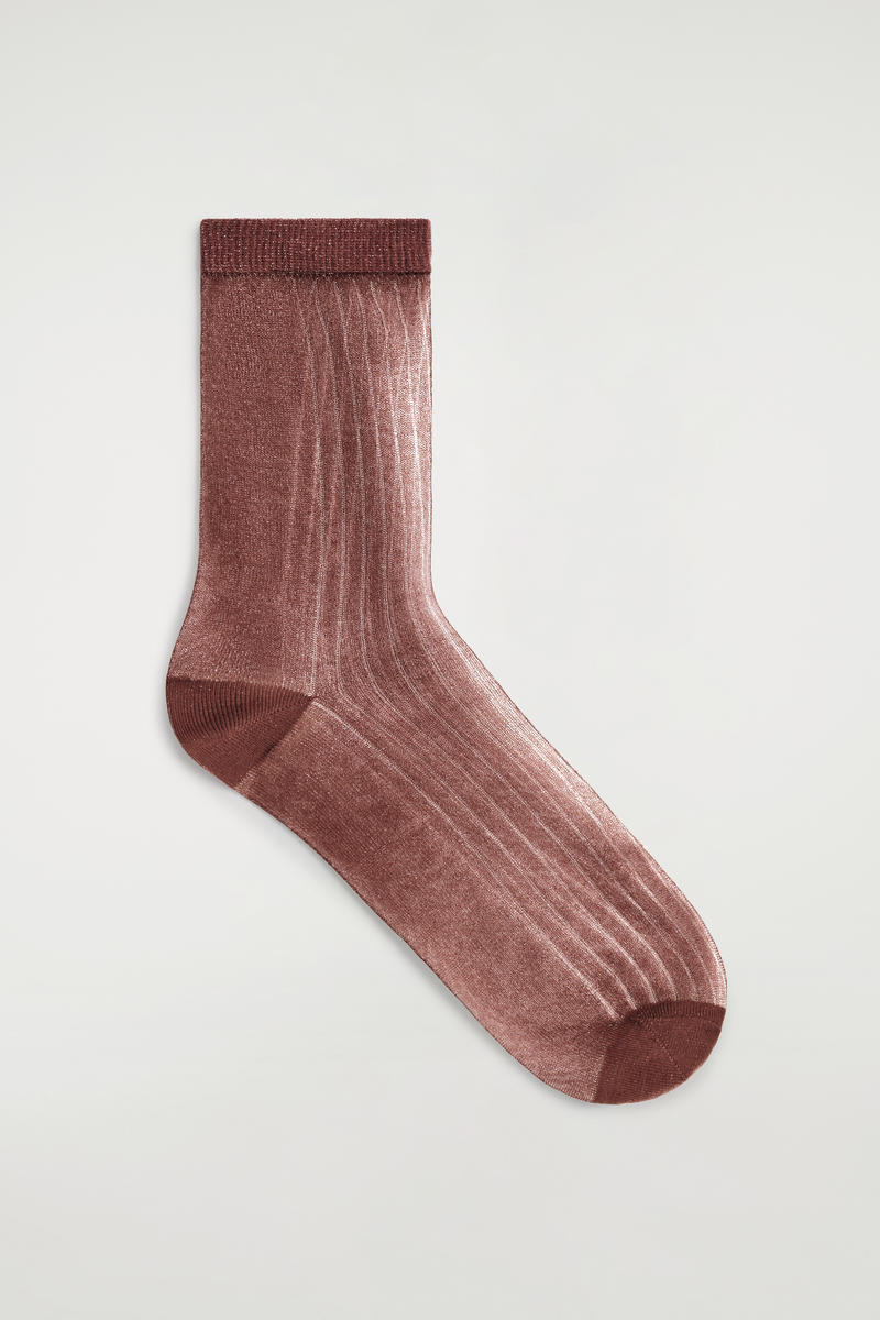 Cos Ribbed Sheer Socks In Brown