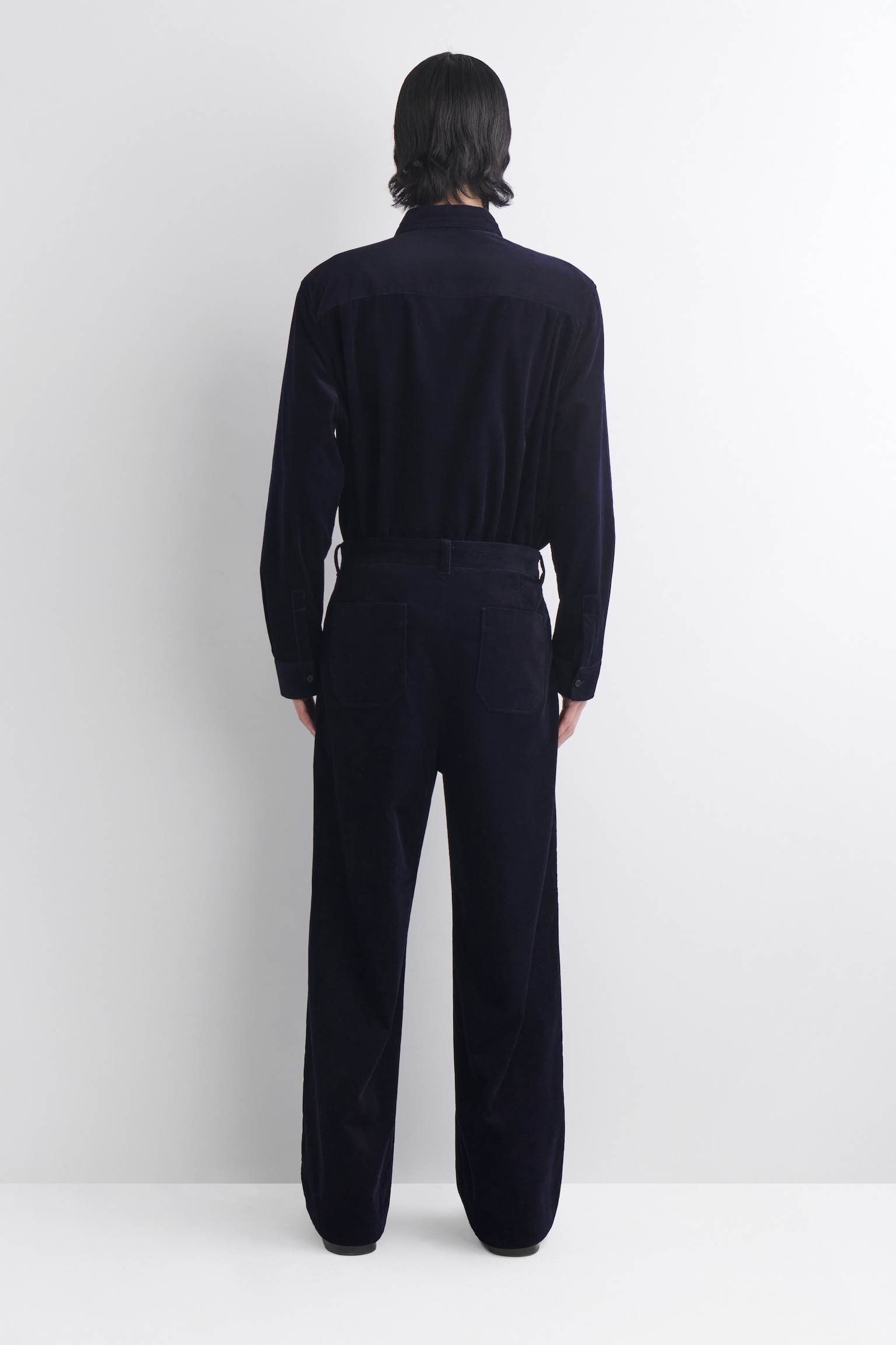 מכנסי קורדורוי רחבים - כחול כהה - 5