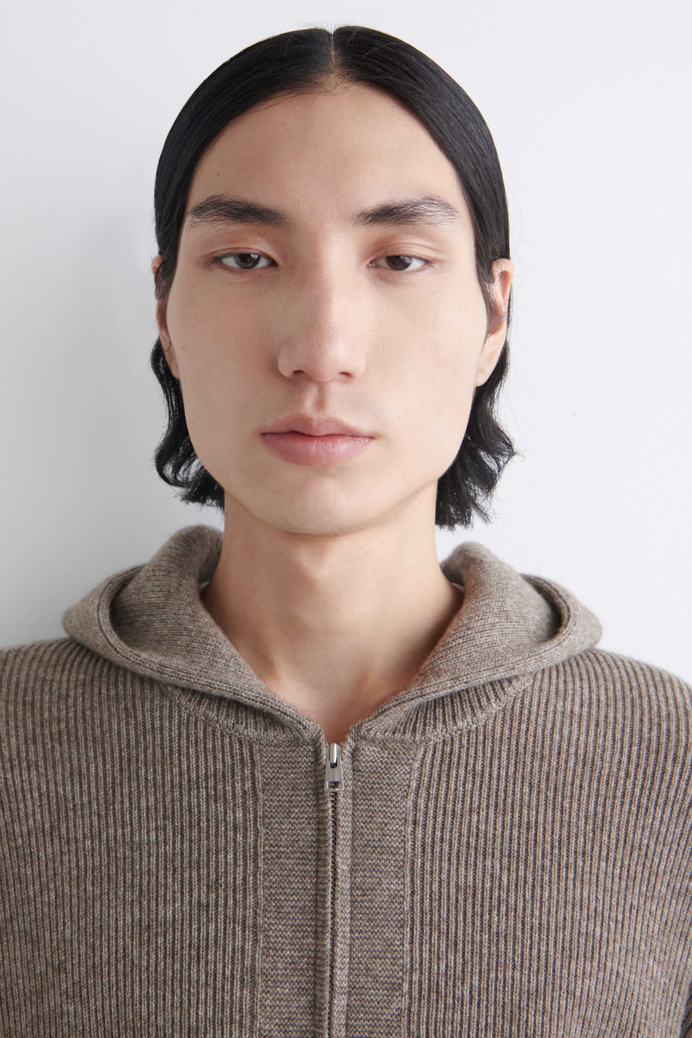 KNITTED MERINO-YAK ZIP-UP HOODIE - BEIGE MÉLANGE | COS US