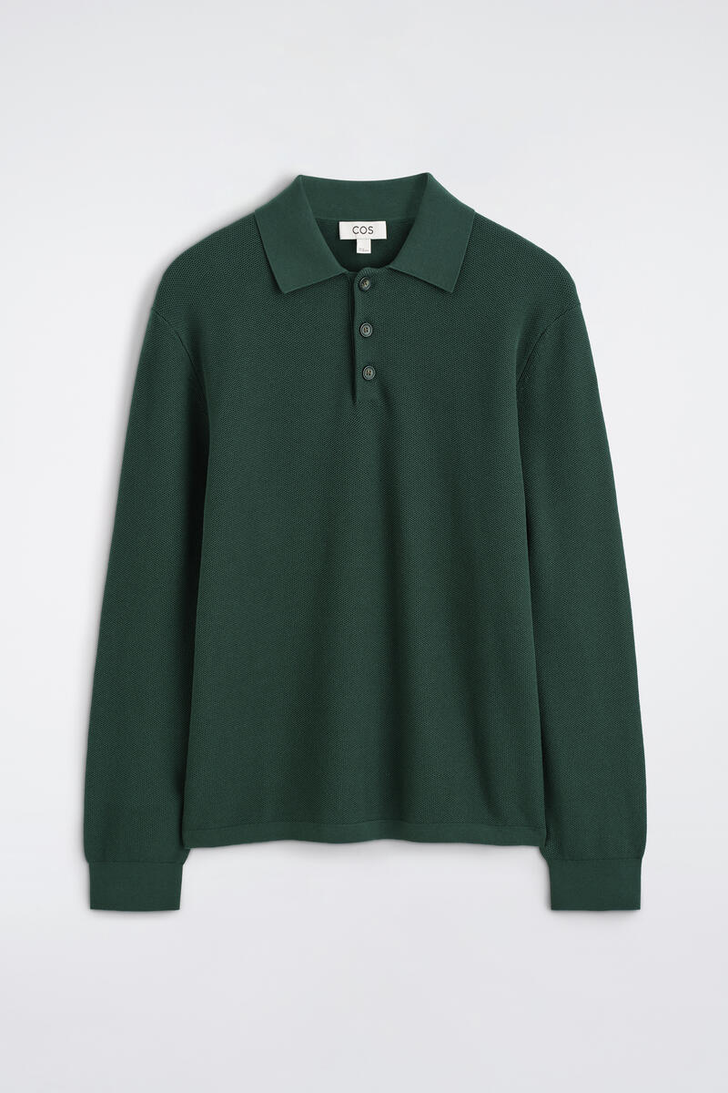 Honeycomb-Knit Polo Shirt in Green