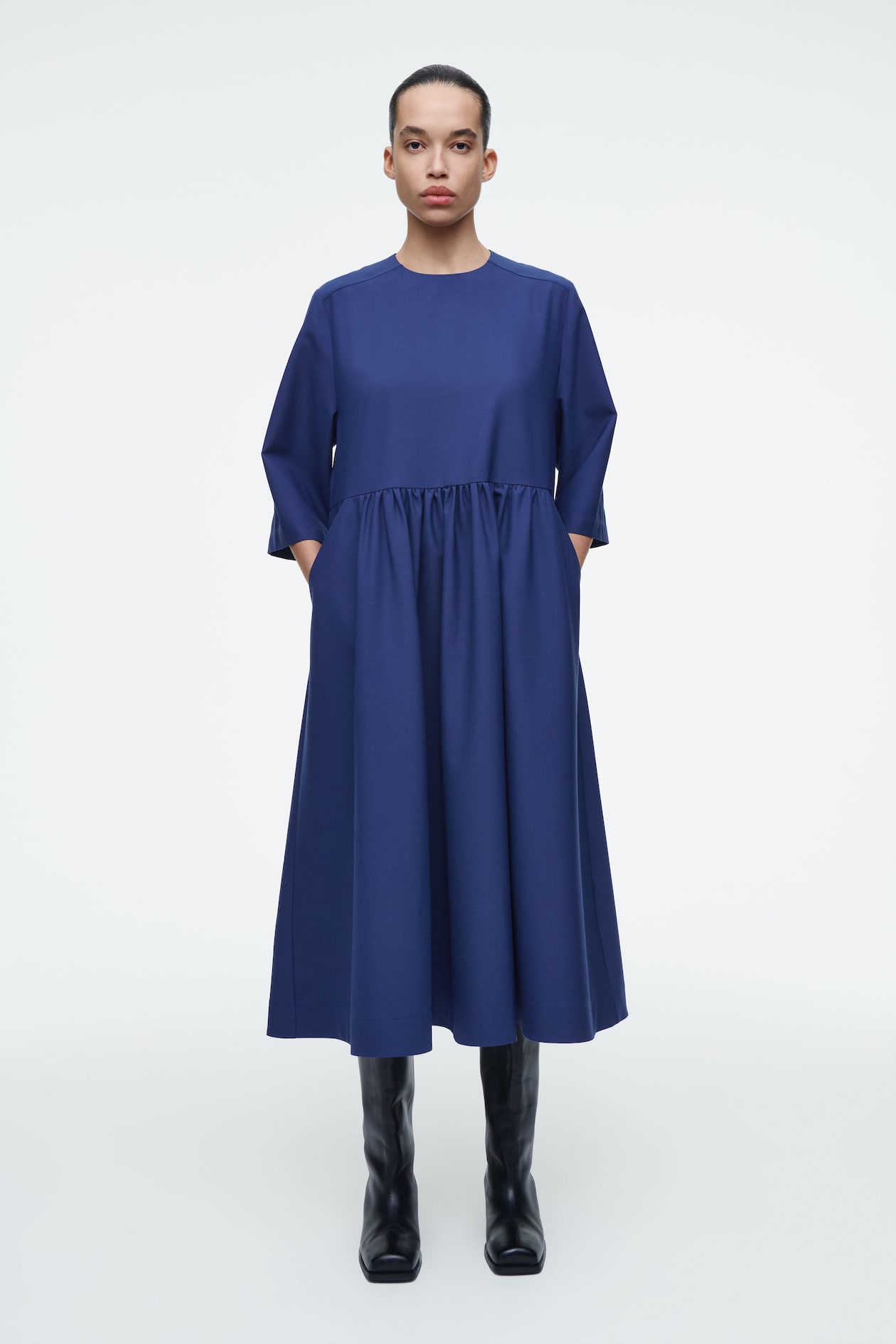 anime beach dress up games Girl Color:Navy Burnout White Midi Dress - spread collar
