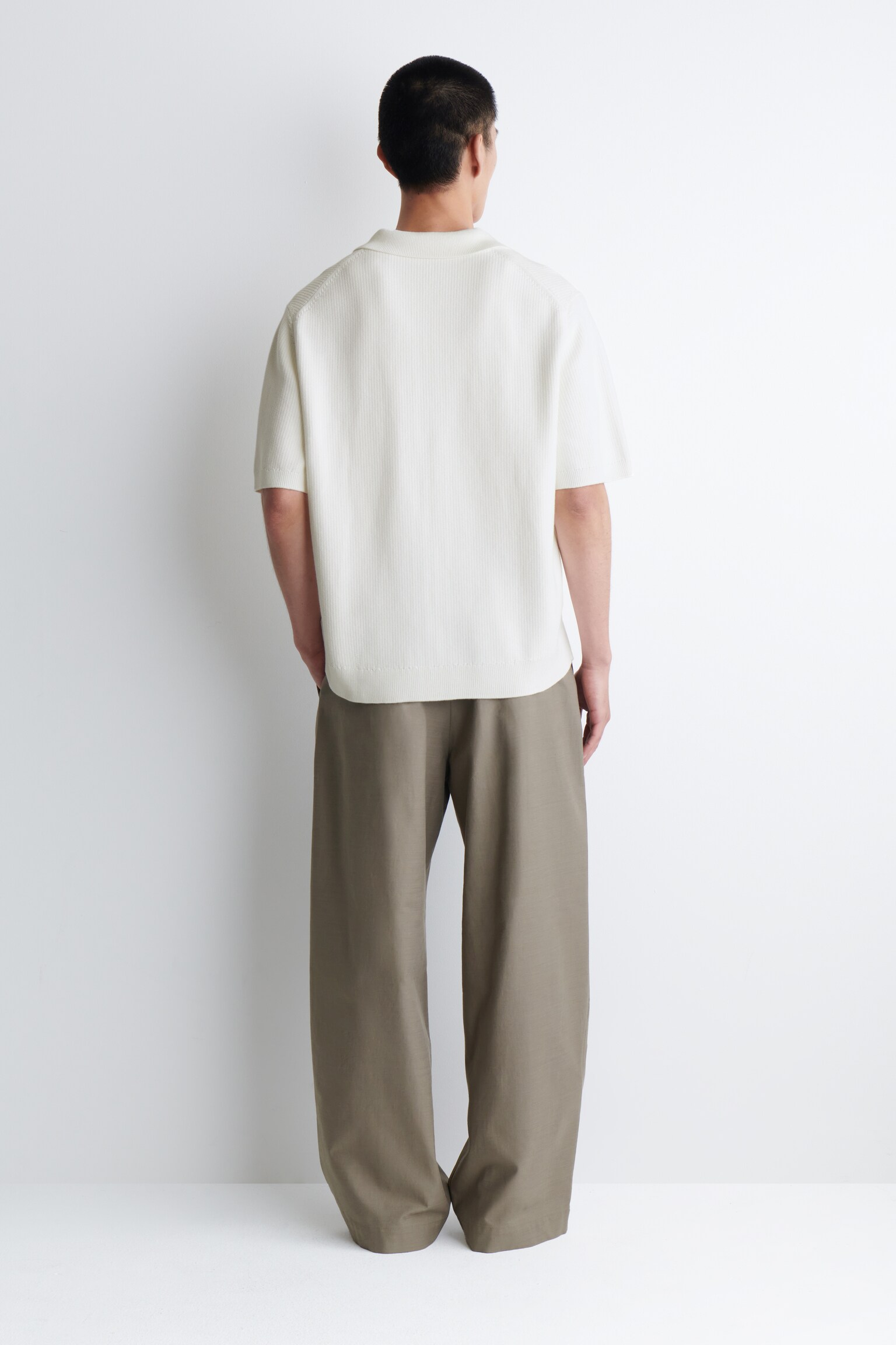 CHEMISE DEMI-ZIPPÉE EN MAILLE DE COTON GAUFRÉE - BLANC/VERT PIN - 4