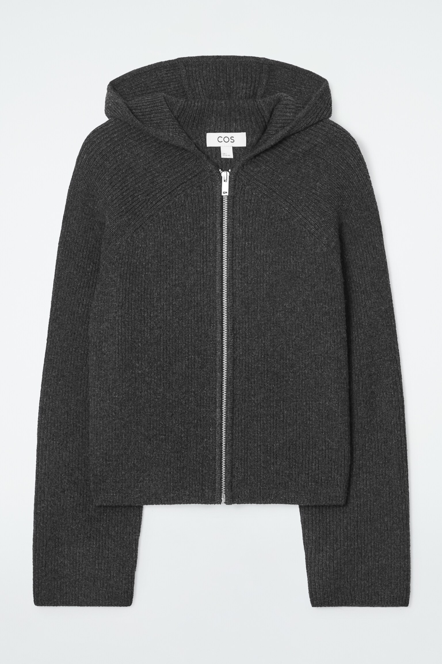 RIBBED MERINO WOOL HOODED JACKET - CHARCOAL - 1