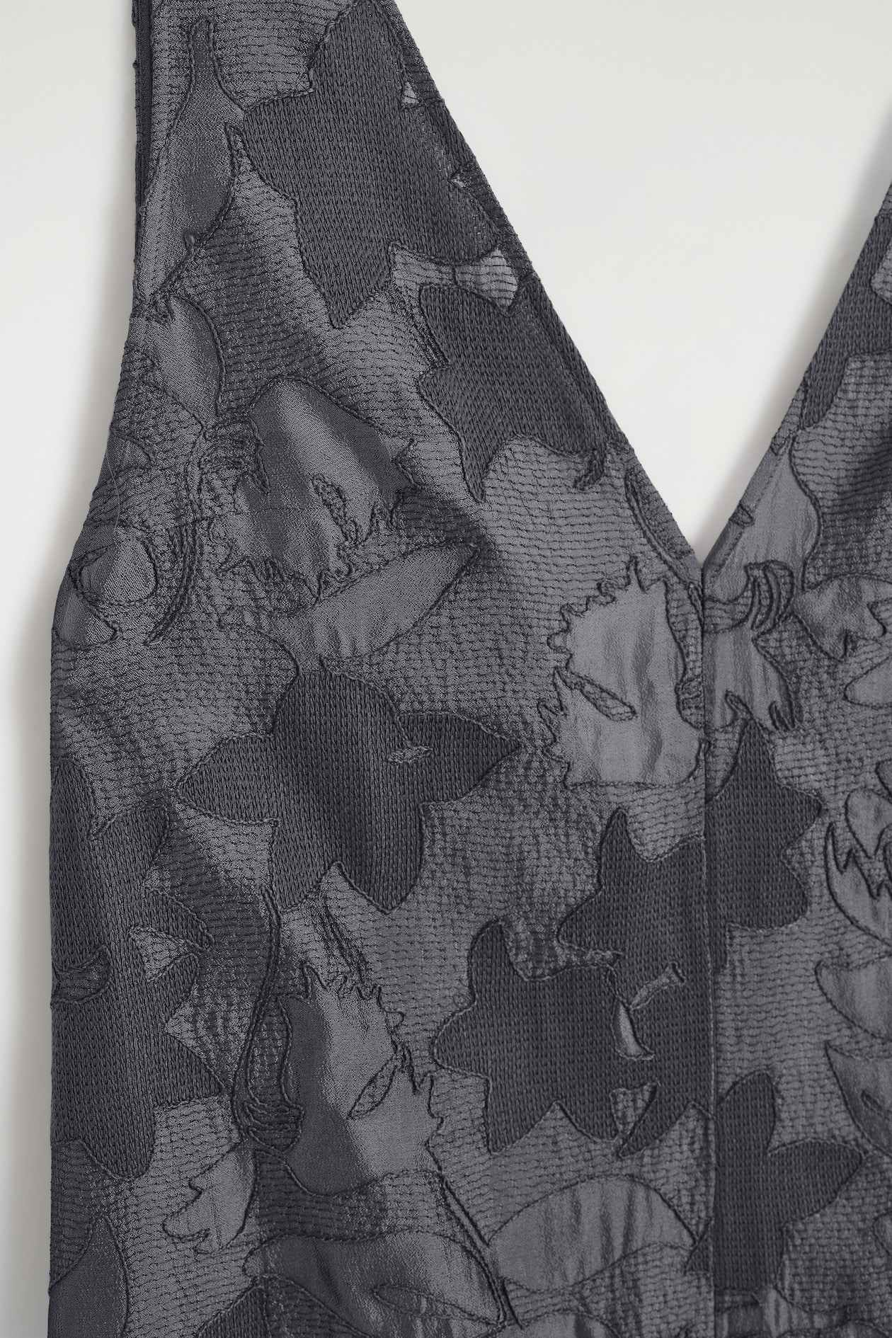 EMBROIDERED SHEER V-NECK DRESS — HEATHER