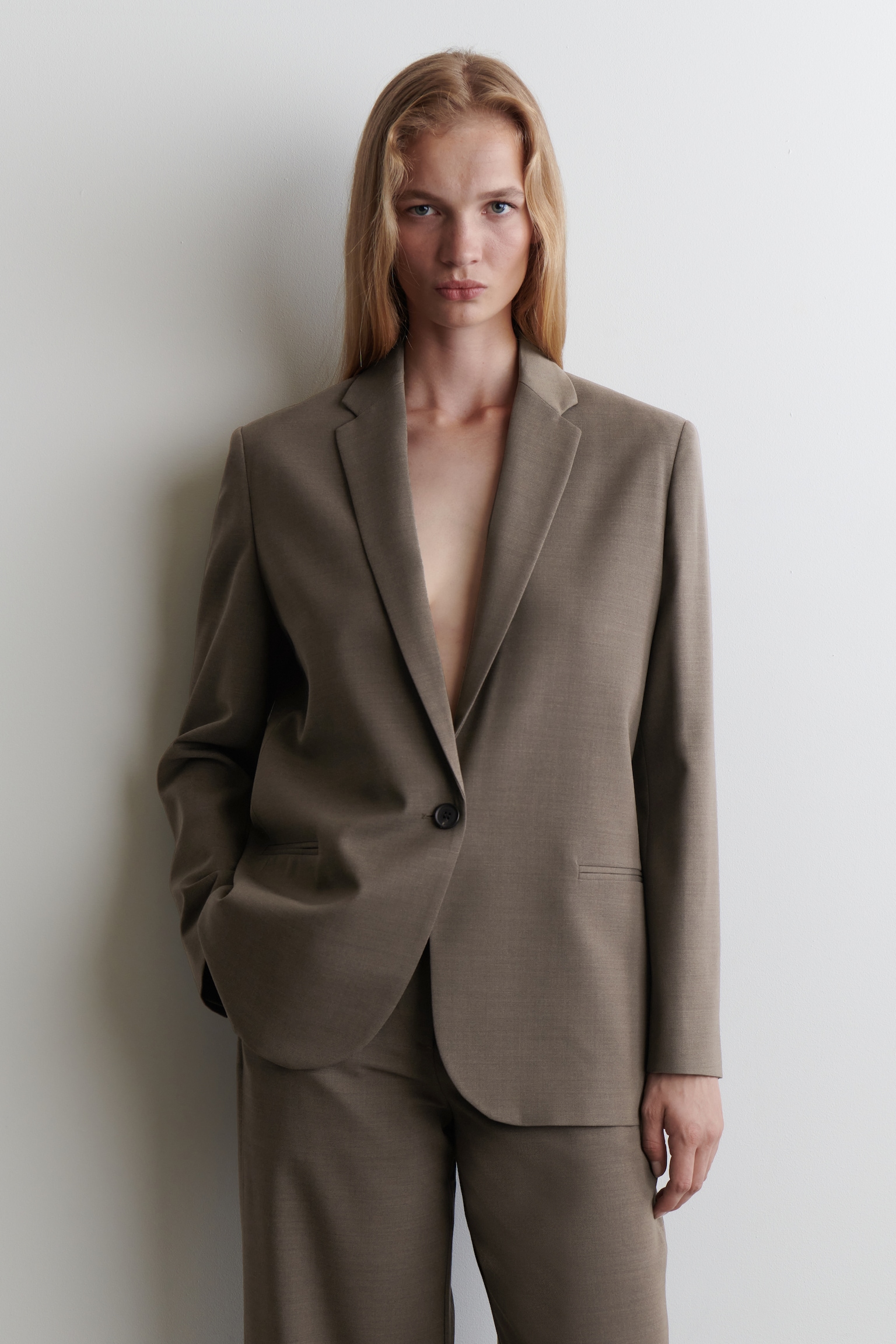 BLAZER EN LAINE MÉRINOS MÉLANGÉE - BRUN/NOIR