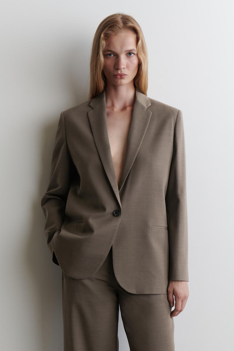 Cos Merino Wool-blend Blazer In Brown