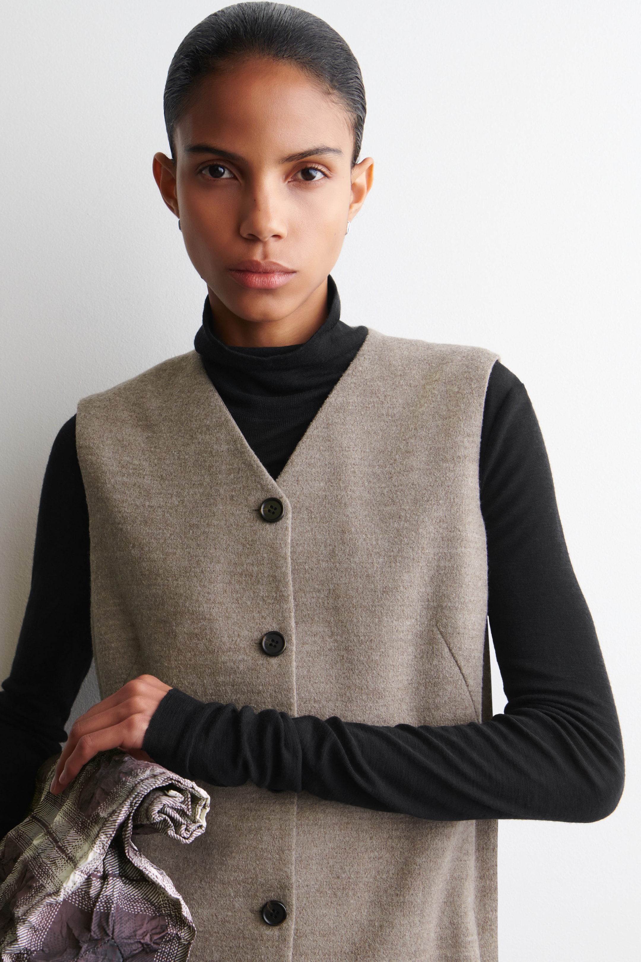 MERINO WOOL BUTTONED SHIFT MINI DRESS