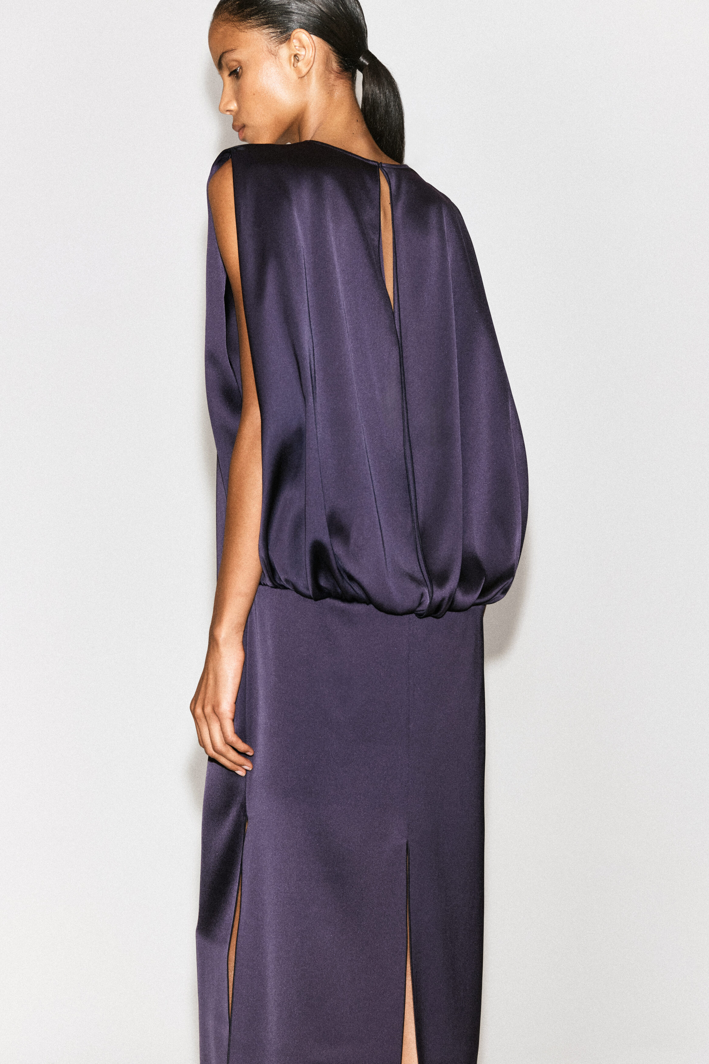 DRAPED OPEN-BACK MATTE-SATIN DRESS - thumbnail 5