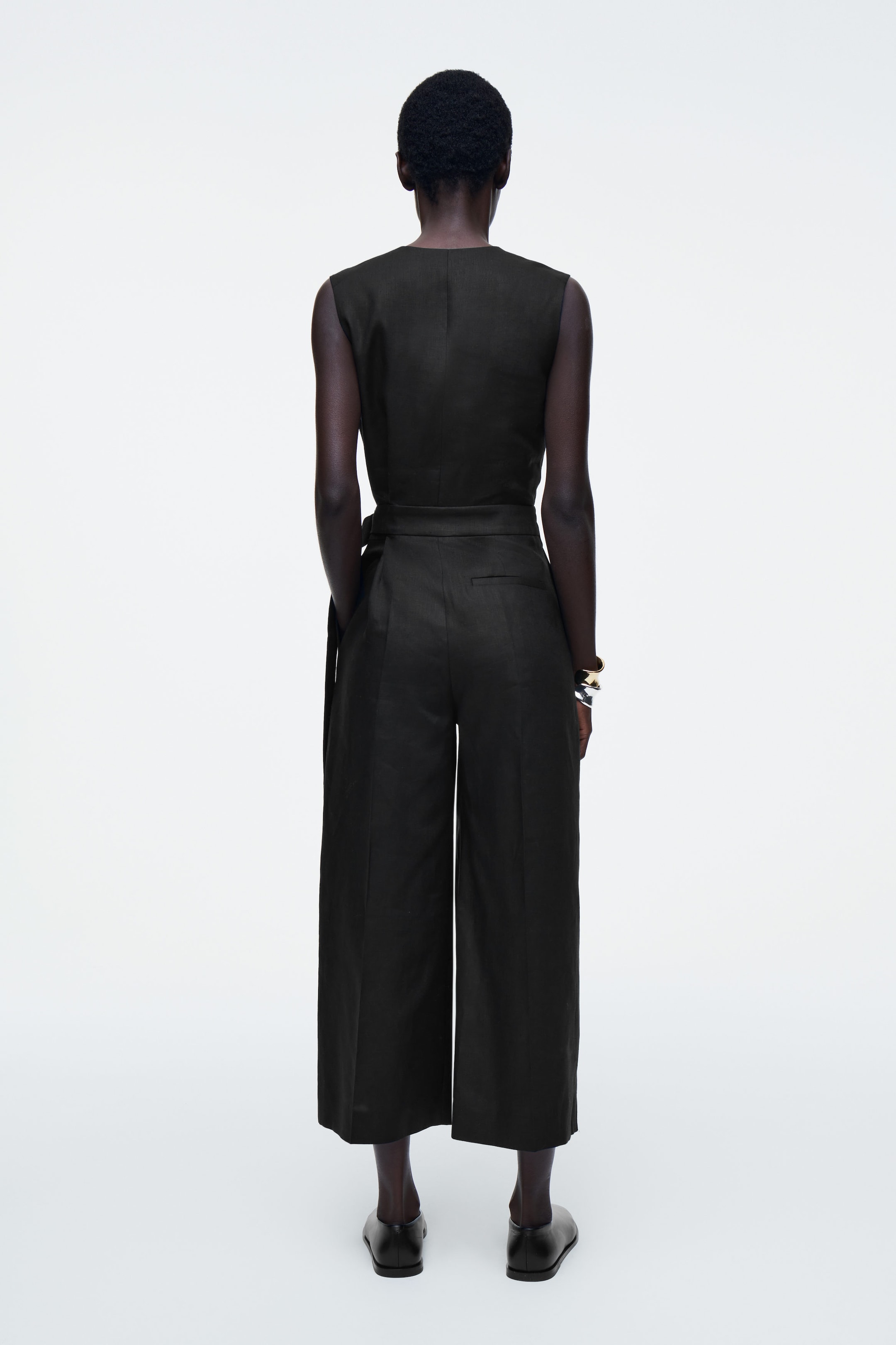 WRAP-FRONT LINEN JUMPSUIT