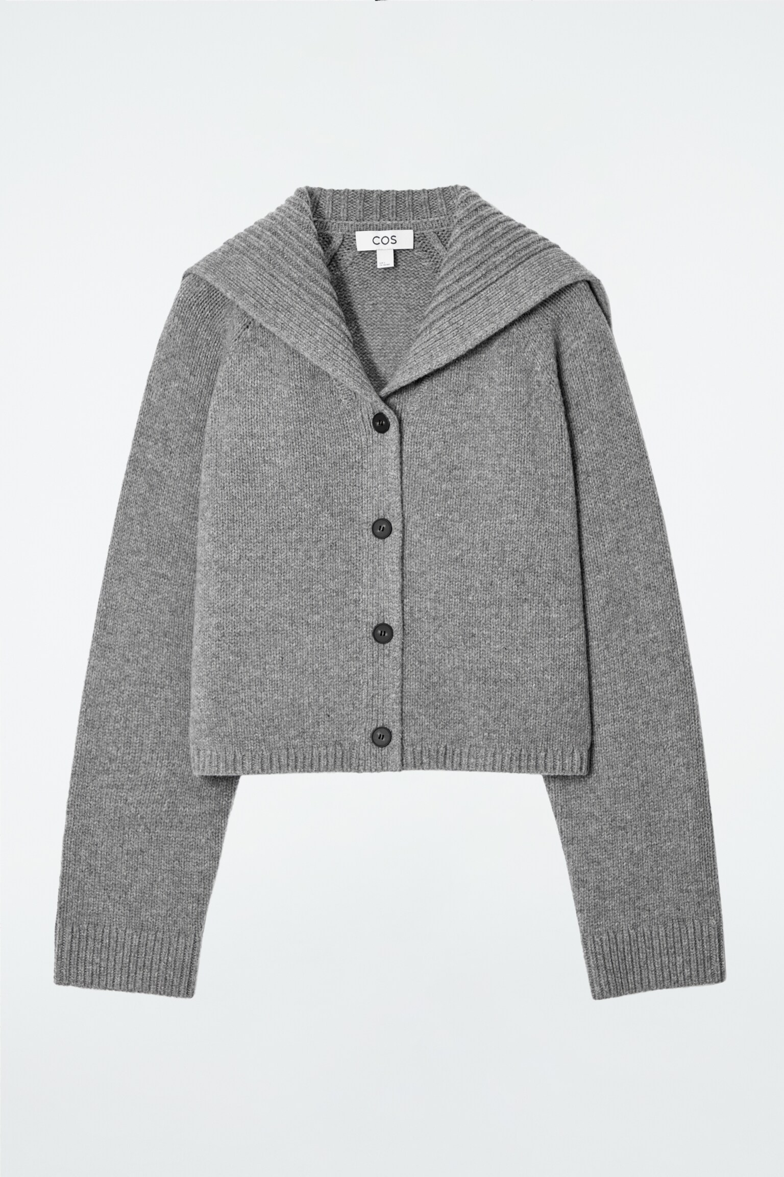 SAILOR-COLLAR WOOL CARDIGAN - GREY MÉLANGE/DARK BROWN/BEIGE - 2