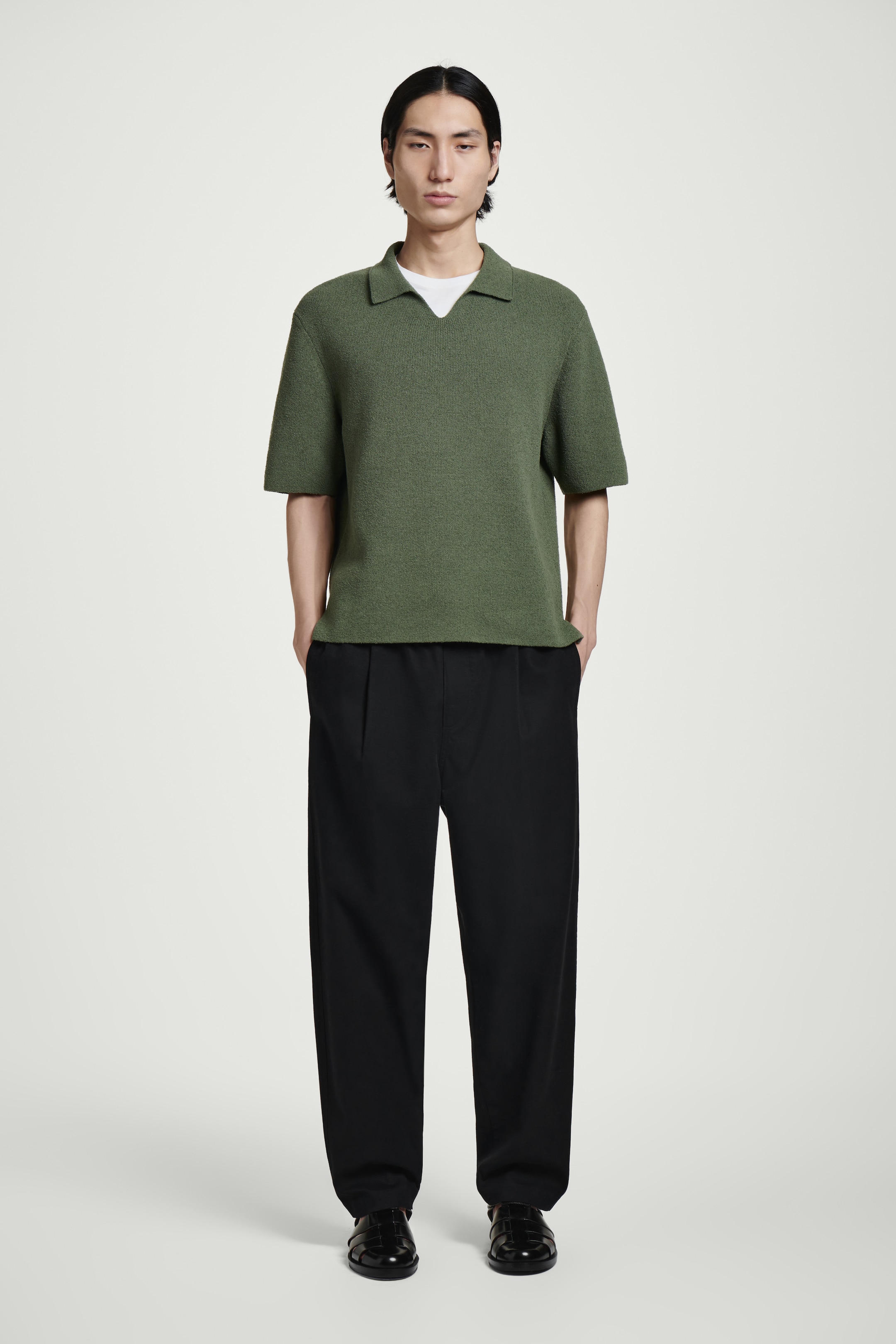 View larger image: OPEN-COLLAR BOUCLÉ-KNIT POLO SHIRT - GREEN - Men | H&M GB 5