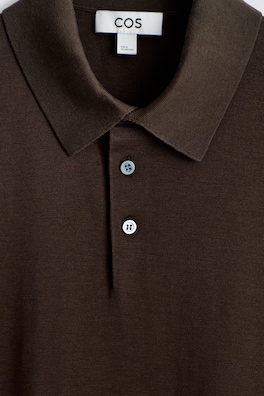 SLIM KNITTED SILK POLO SHIRT — BROWN 6