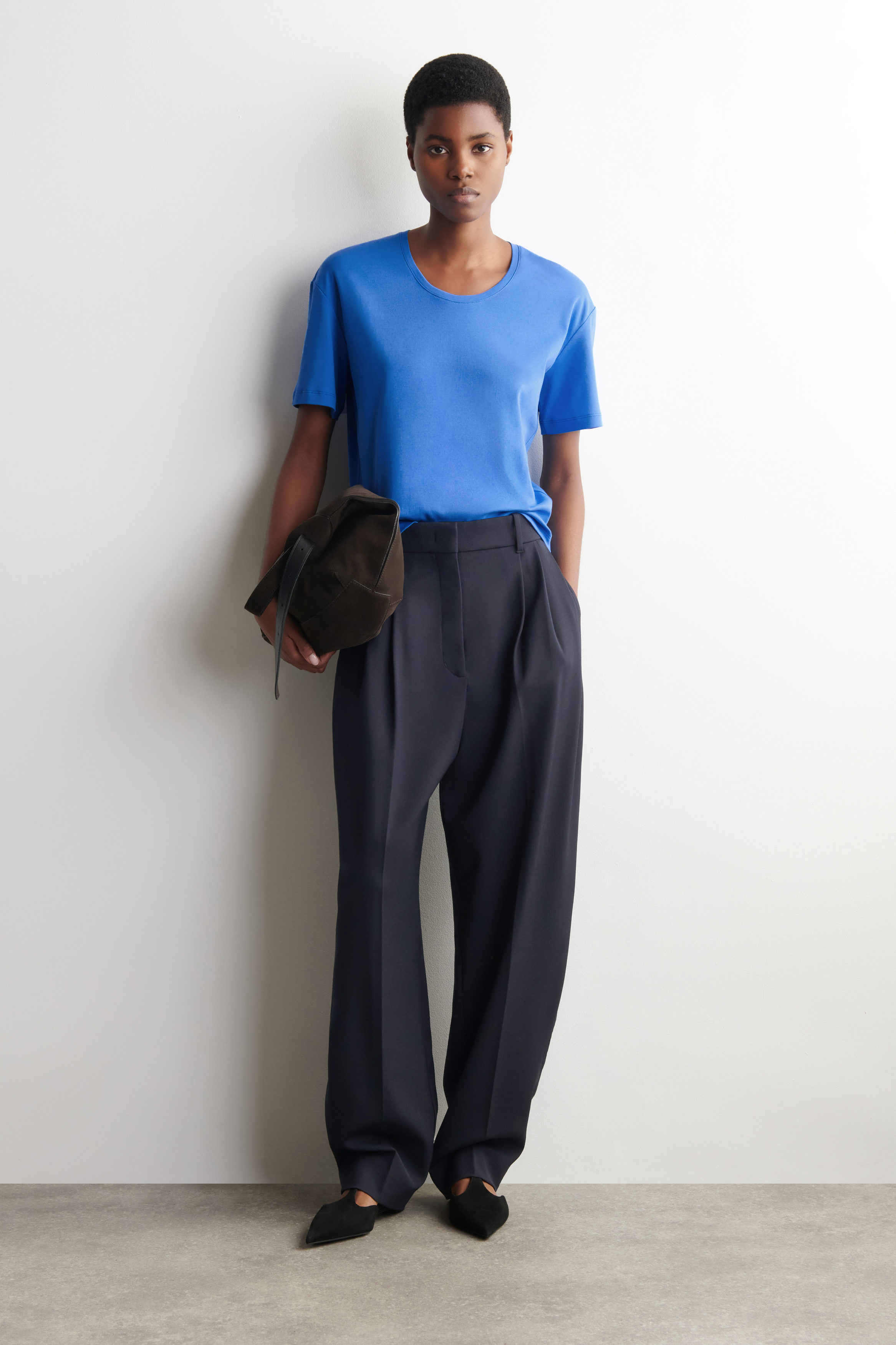 SCOOP-NECK COTTON T-SHIRT - BLUE | COS US