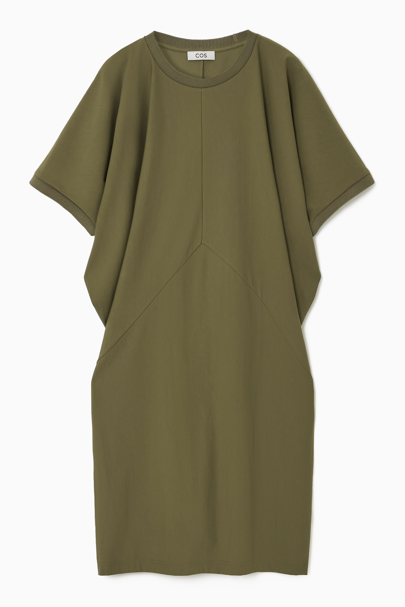 BATWING-SLEEVE T-SHIRT DRESS - KHAKI GREEN/BLACK