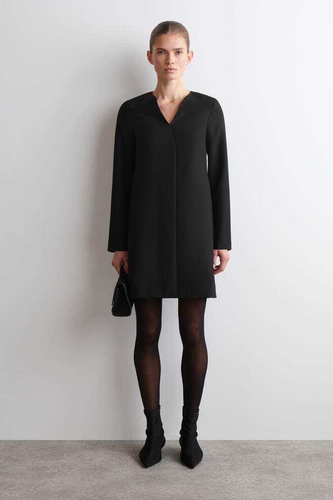 ROBE TAILLEUR COURTE EN LAINE MÉLANGÉE - NOIR - 1
