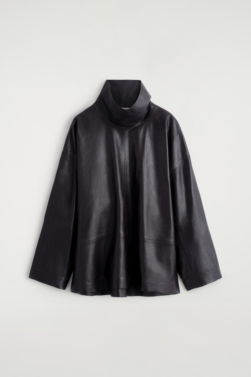 Cos Leather Funnel-neck Top In Brown