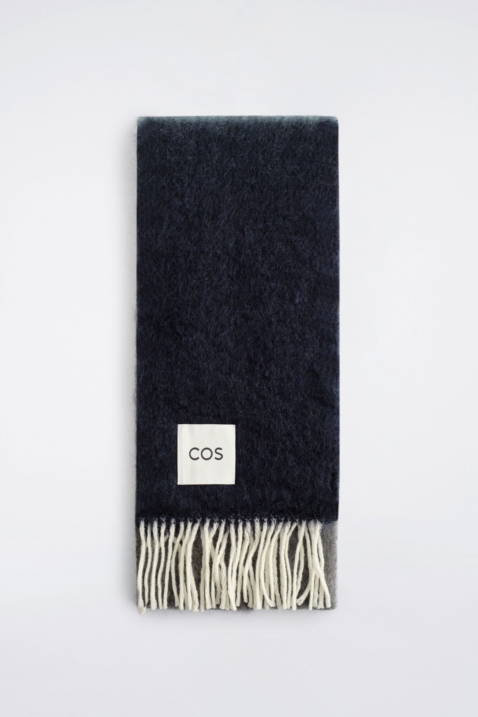 FRINGED MOHAIR SCARF - NAVY / CREAM / GREY - 2