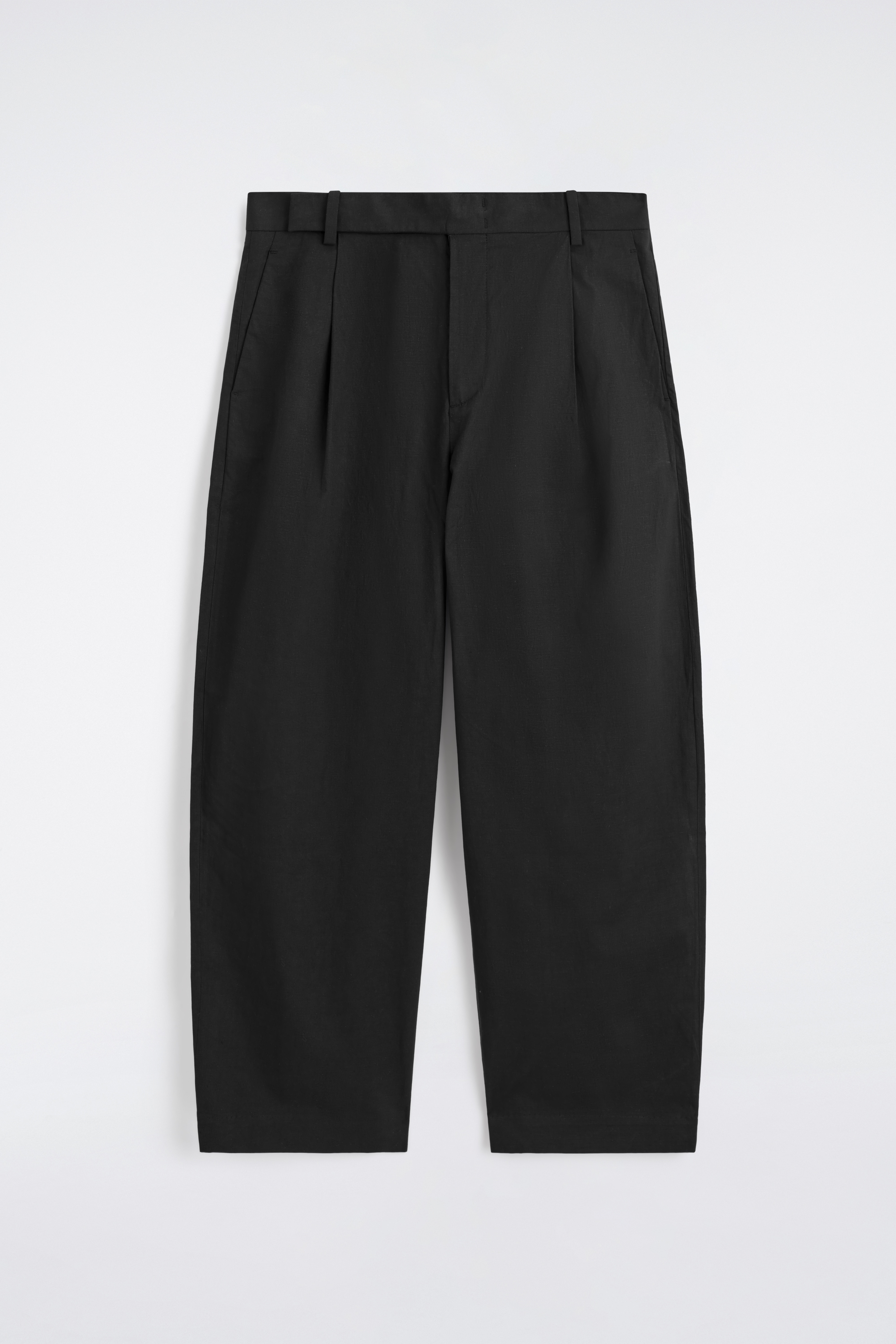 COTTON-LINEN RELAXED-FIT BARREL-LEG TROUSERS - שחור/חאקי