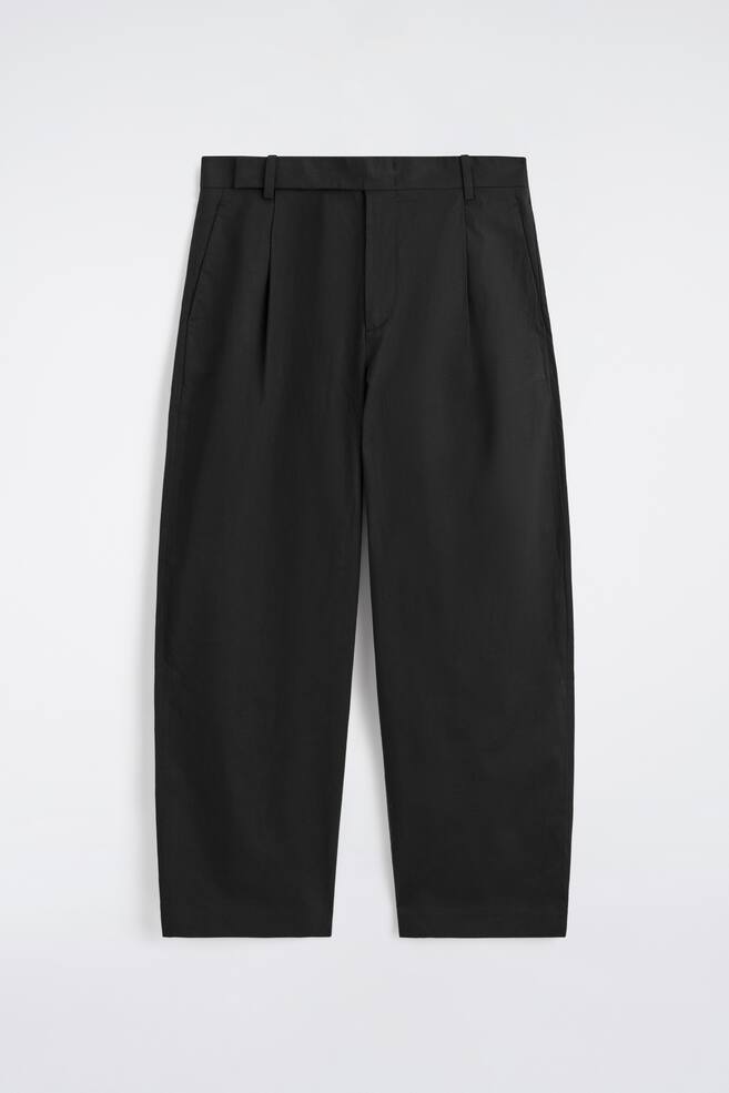 COTTON-LINEN RELAXED-FIT BARREL-LEG TROUSERS - BLACK/KHAKI - 1