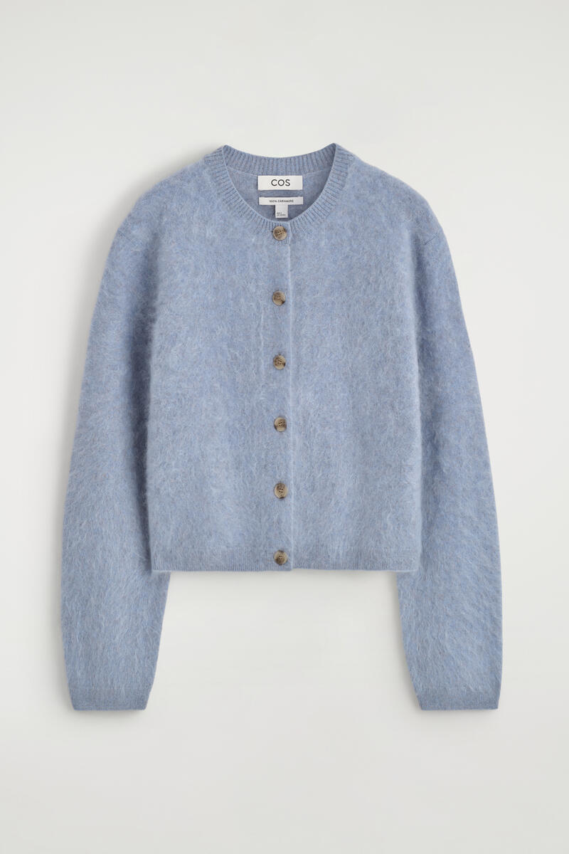 Brushed-Cashmere Crew-Neck Cardigan