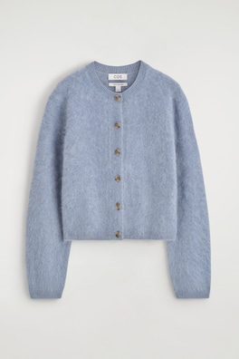 BRUSHED PURE CASHMERE CREW-NECK CARDIGAN — BLUE 8