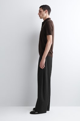 SLIM KNITTED SILK POLO SHIRT — BROWN 3