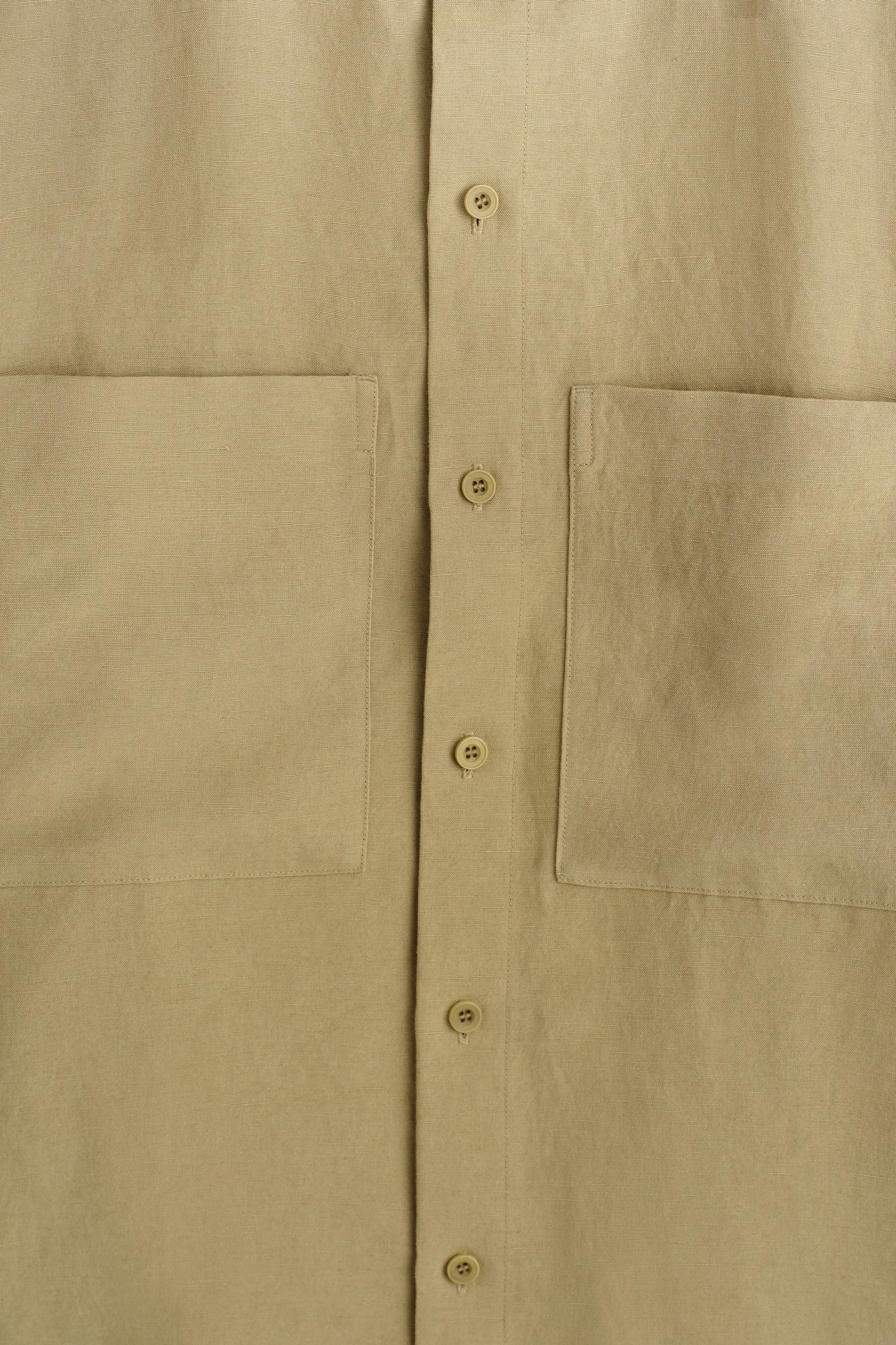 OVERSIZED GRANDAD-COLLAR LINEN SHIRT - BEIGE/DARK BROWN - 3