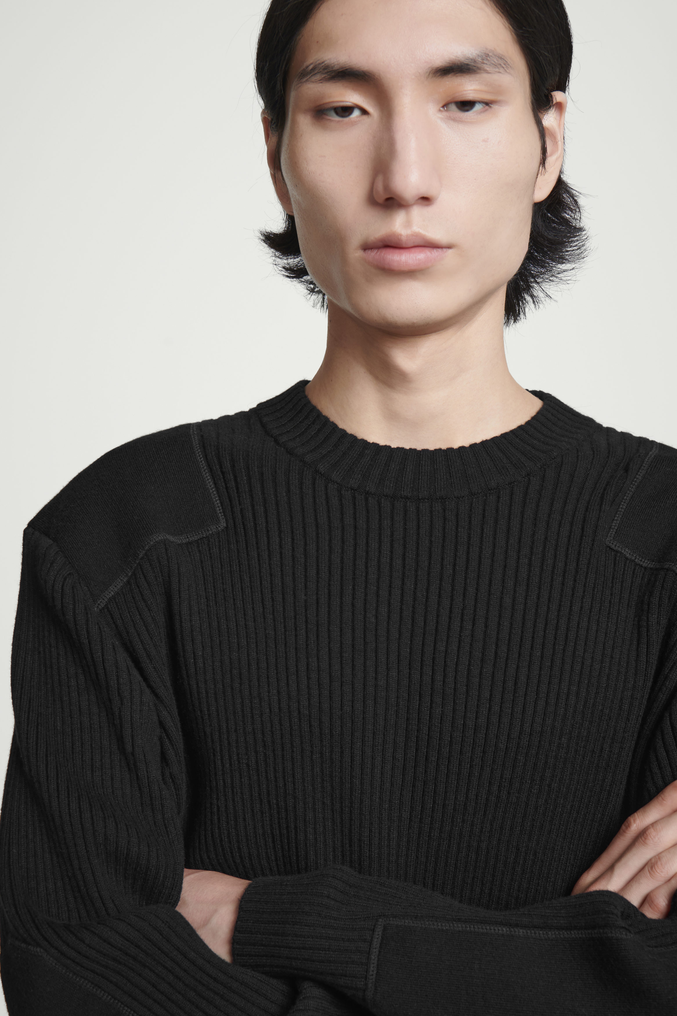 PATCH-DETAIL WOOL-BLEND SWEATER - BLACK | COS