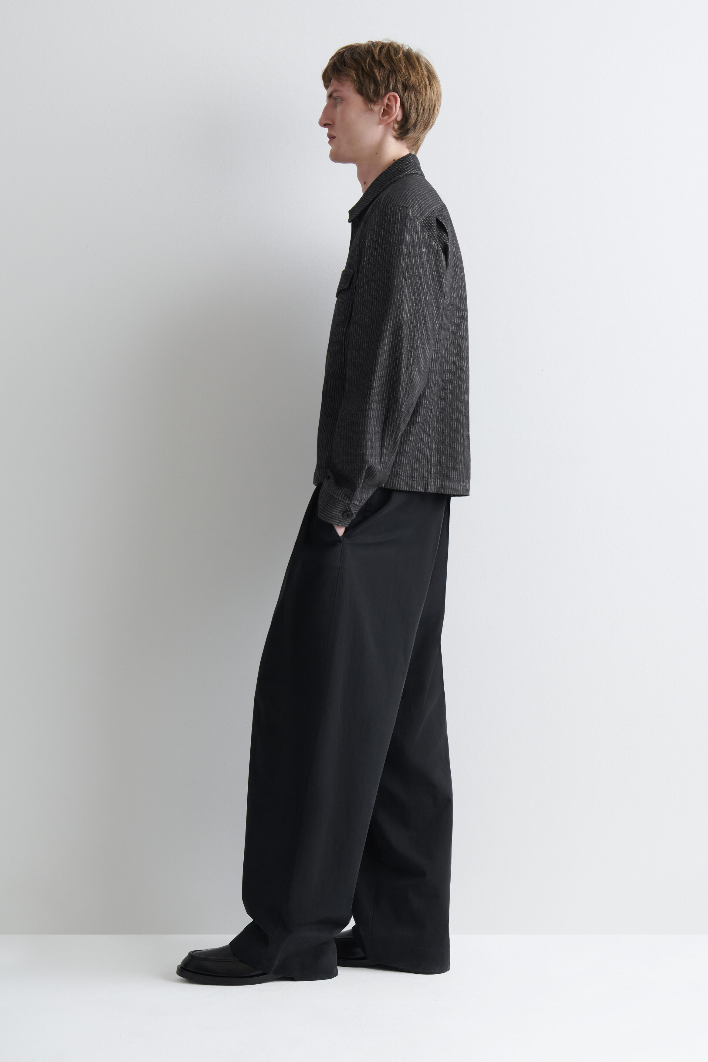 PINSTRIPED DENIM ZIP-UP OVERSHIRT - thumbnail 4