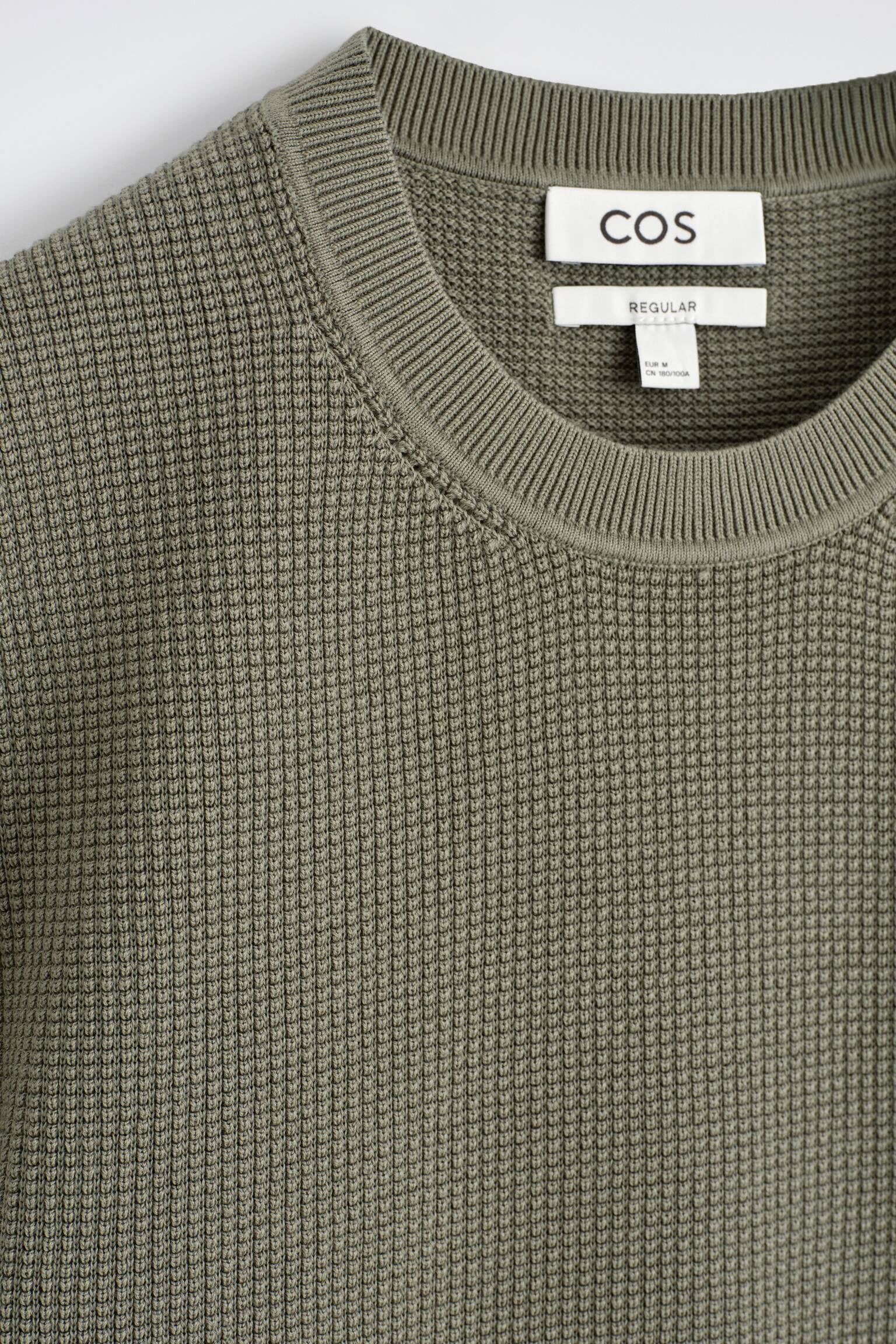 Vohvelineuloksinen puuvillainen t-paita - Khaki/Luonnonvalkoinen - 3