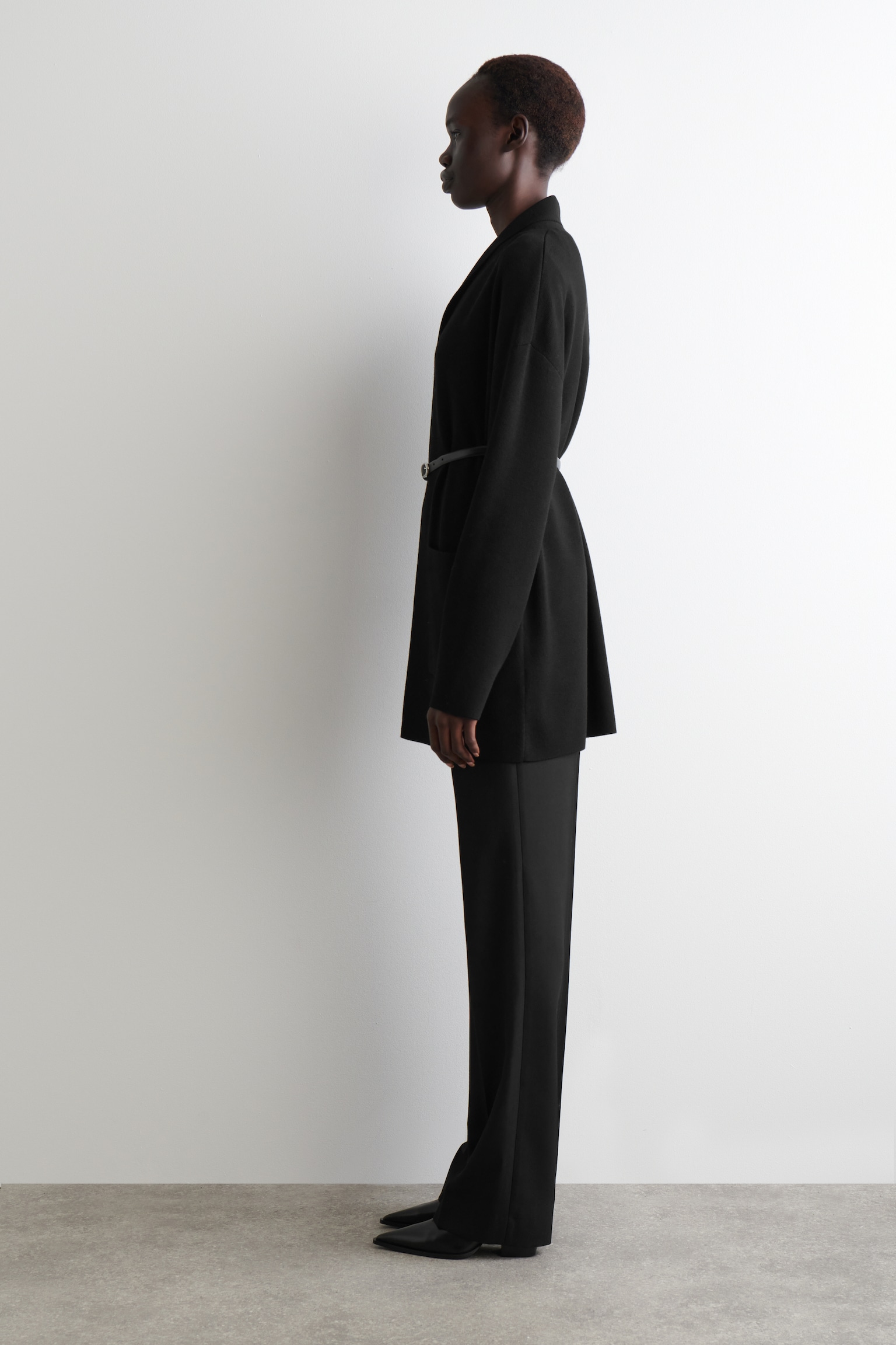 DRAPED-COLLAR MERINO WOOL CARDIGAN - BLACK - 8