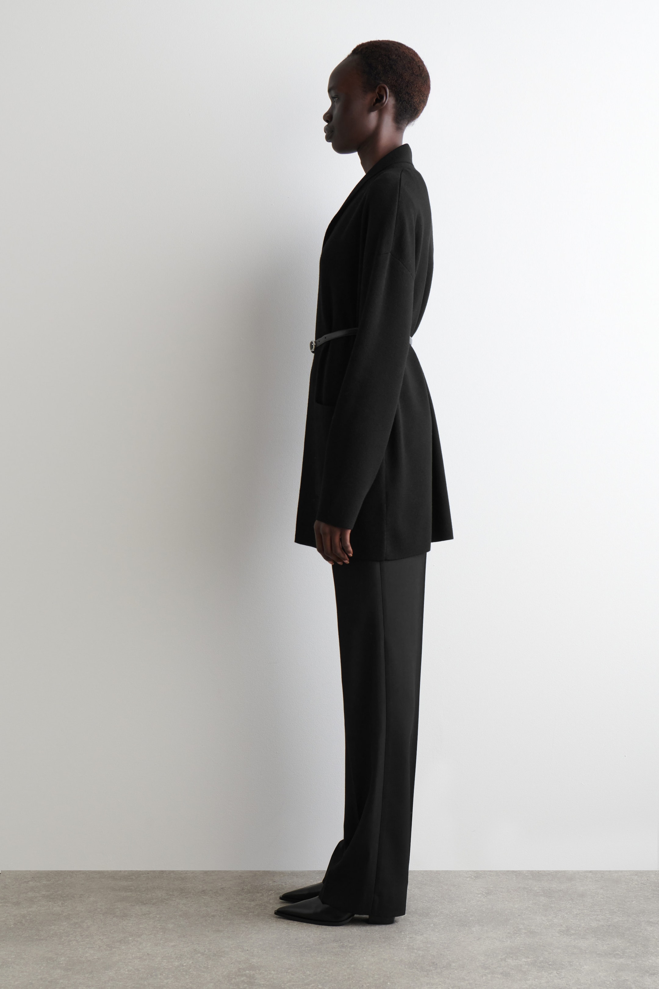 DRAPED-COLLAR MERINO WOOL CARDIGAN