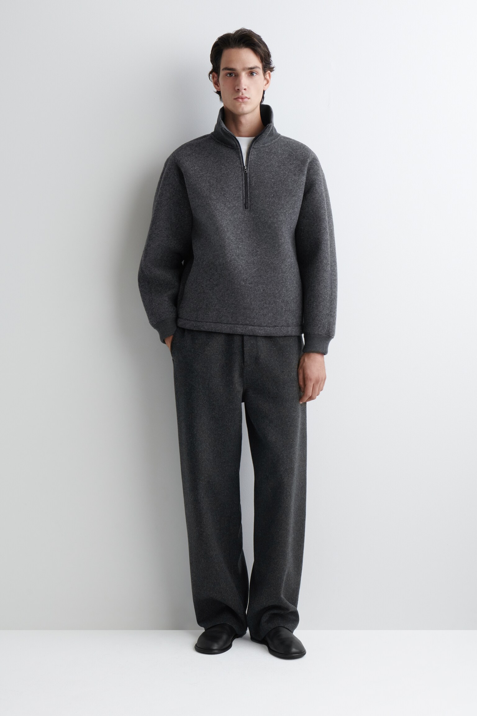 OVERSIZED FELTED-SCUBA FUNNEL-NECK JUMPER - CHARCOAL - 3