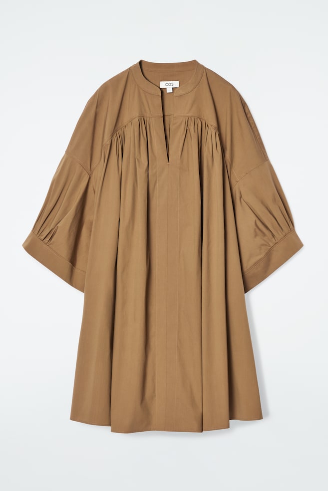 PLEATED MINI TUNIC DRESS - LIGHT BROWN/WHITE - 1