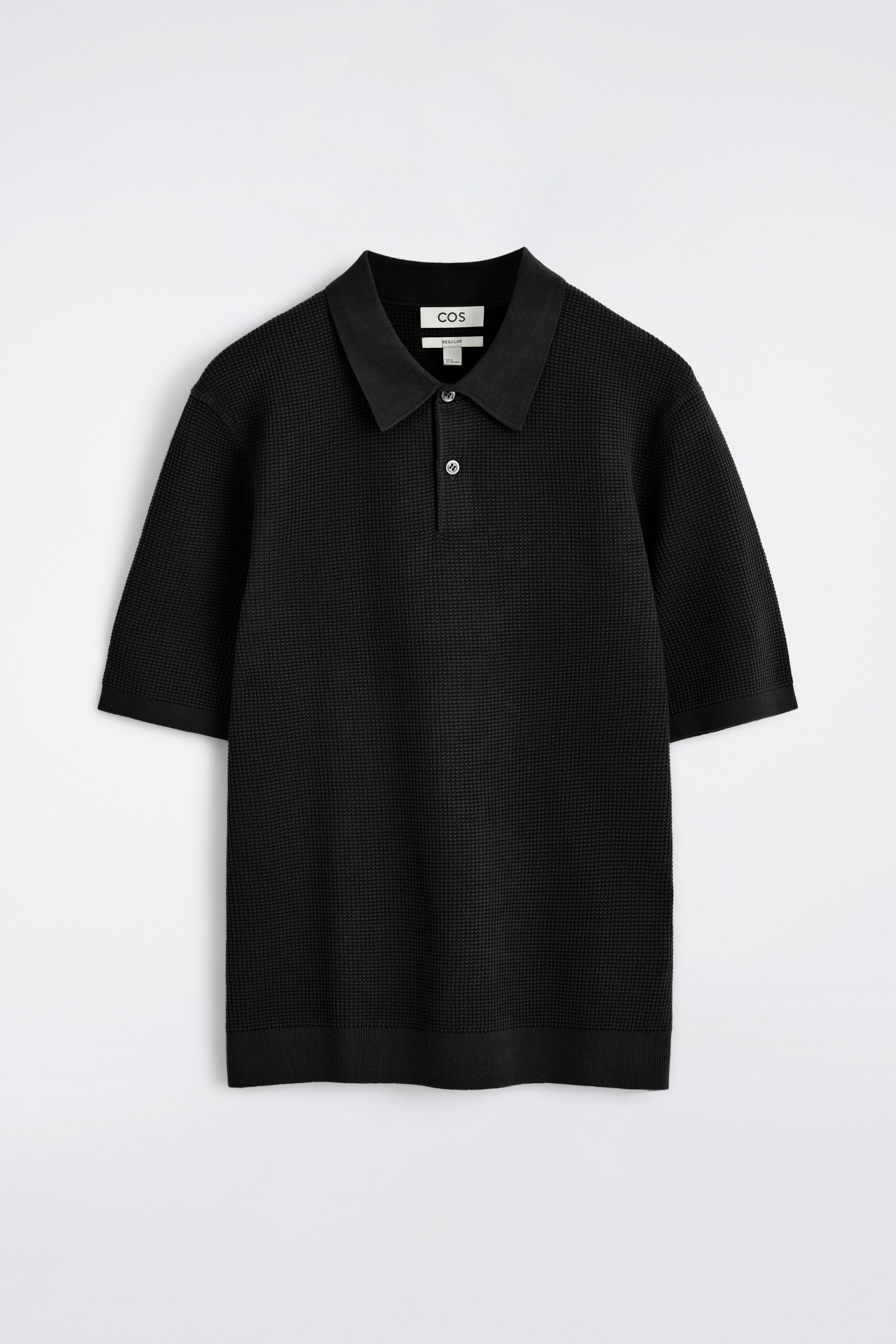 Katoenen poloshirt met wafelstructuur - ZWART/donkerbeige