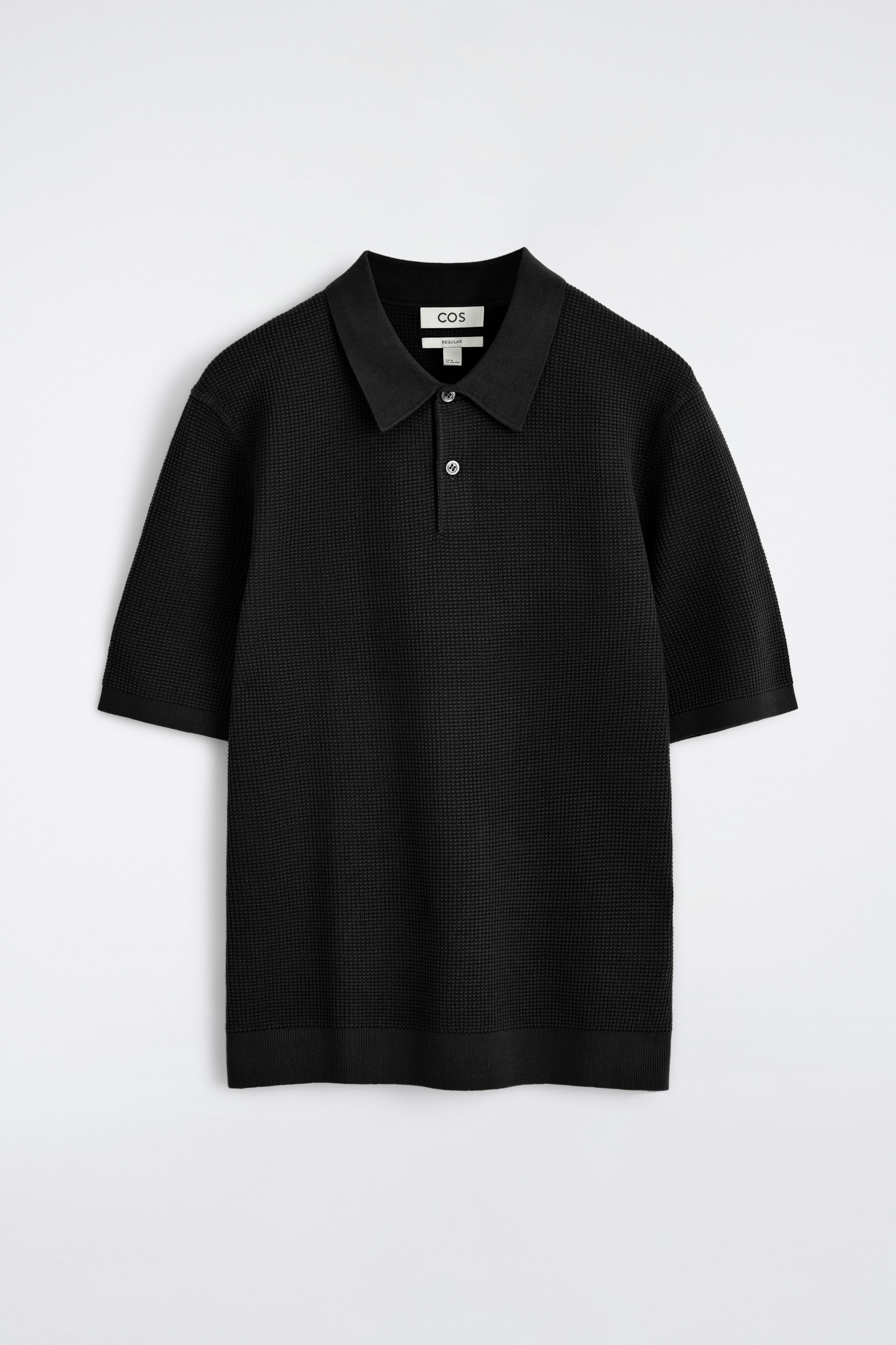 WAFFLE-KNIT COTTON POLO SHIRT - BLACK | COS US