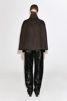 SHAWL-COLLAR DOUBLE-FACED WOOL CAPE — BROWN 3