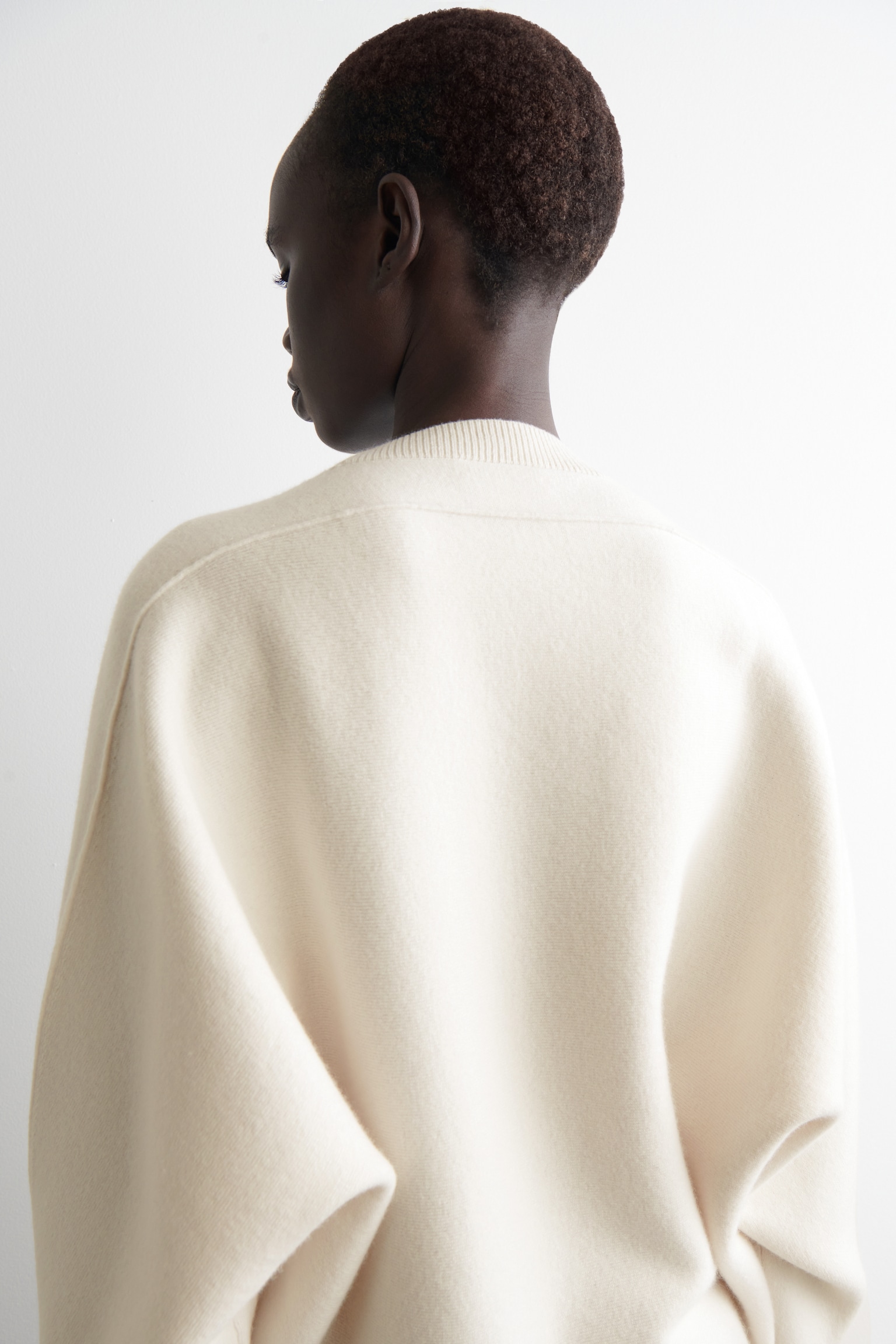 PULL SILHOUETTE ARRONDIE EN LAINE DOUBLE FACE - BLANC/VERT FONCÉ/GRIS CHINÉ - 7