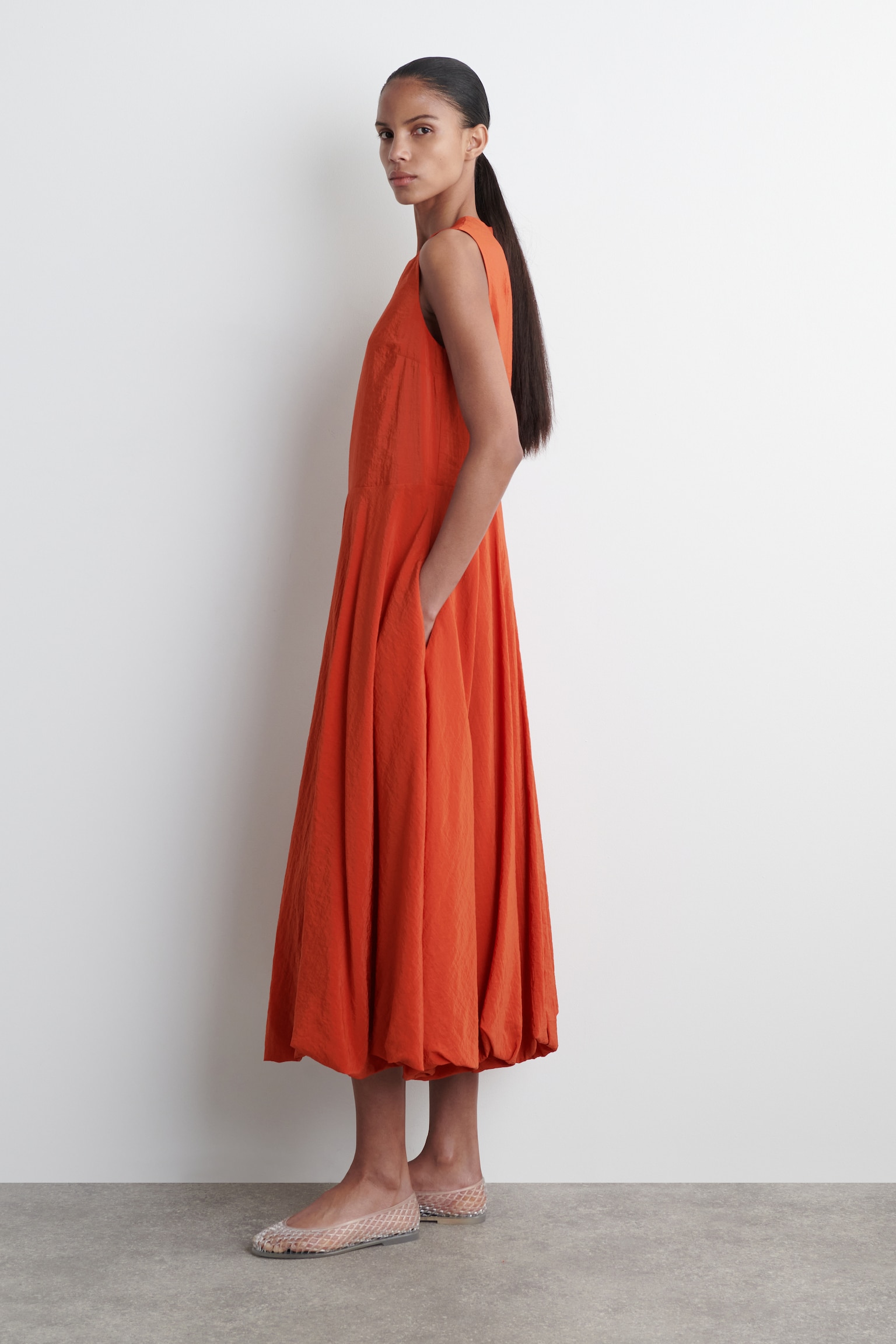 SLEEVELESS BUBBLE-HEM MIDI DRESS - ORANŽOVÁ/TMAVĚ MODRÁ/SVĚTLĚ RŮŽOVÁ - 7
