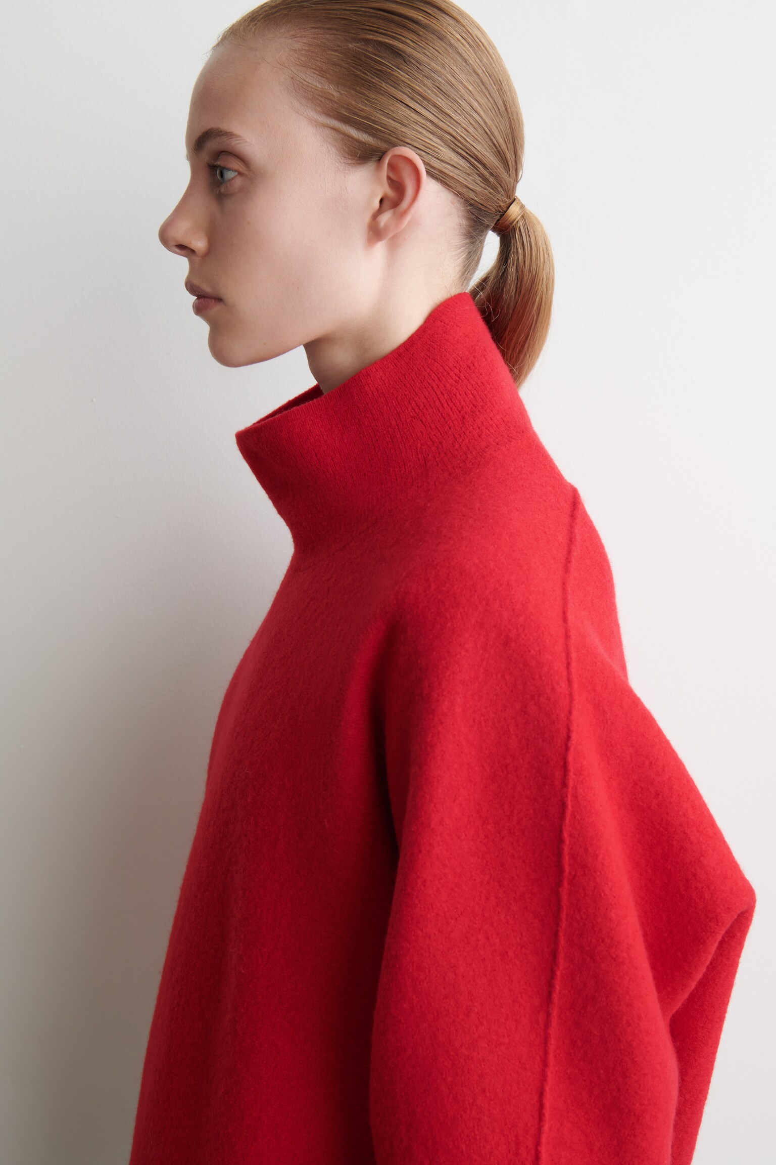 PULL À COL CHEMINÉE EN LAINE BOUILLIE - ROUGE/BEIGE/NOIR - 5