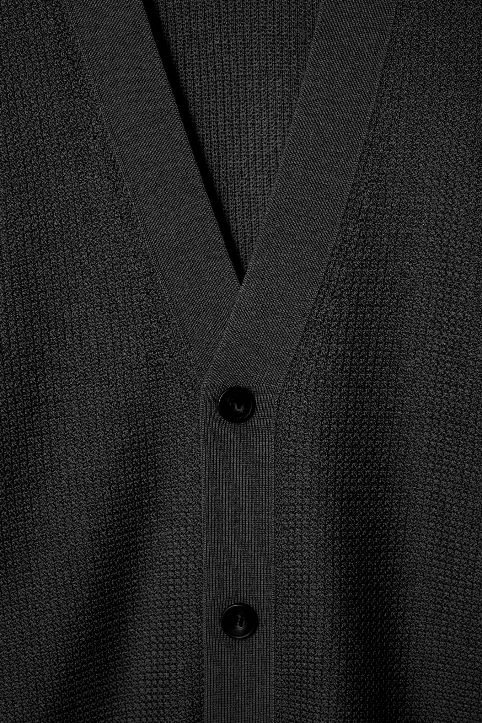 TEXTURED MERINO WOOL CARDIGAN - BLACK/MOLE - 2